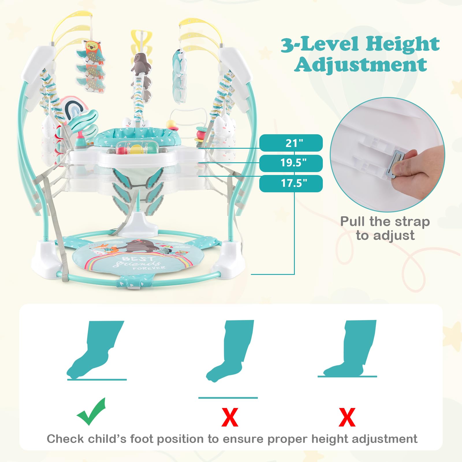 HONEY JOY Baby Bouncer Activity Center - 360° Rotating Jumper Seat with Music, Lights & Developmental Toys for Infants 6+ Months | 3 Height Adjustments, Removable Play Mat | Perfect for Playtime, Learning & Indoor Entertainment (Blue)