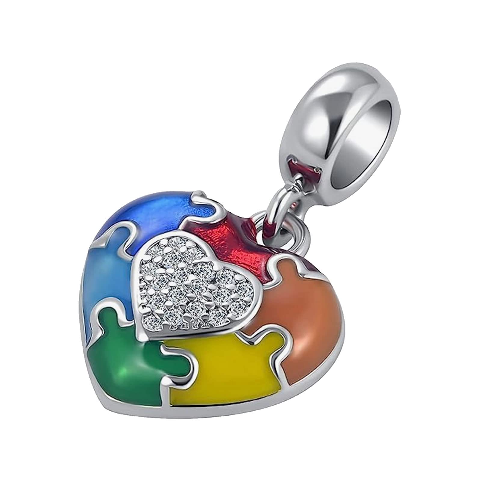 KunBead Autism Awareness Puzzle Heart 'I Love You' Dangle Charms - Compatible with Pandora Bracelets & Necklaces for Women | Jewelry Gift for Autism Support & Awareness Campaigns