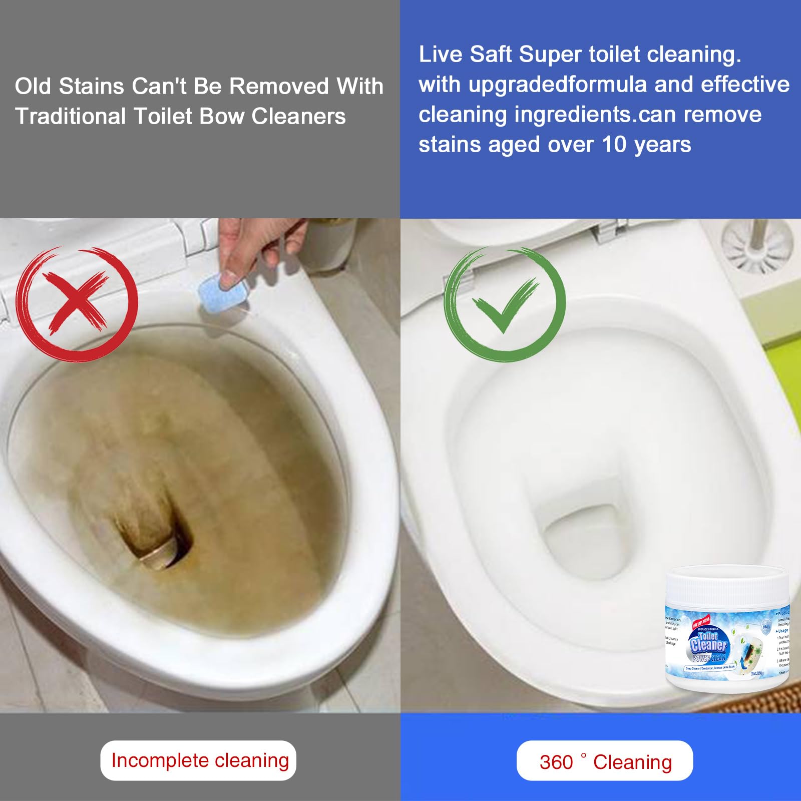 Pumice Stone Toilet Bowl Cleaner Powder - Remove Hard Water Rings & Calcium Buildup - Effective Toilet Brush for Bathroom Cleaning - Ideal for Stubborn Stains in Toilets, Sinks & Tubs