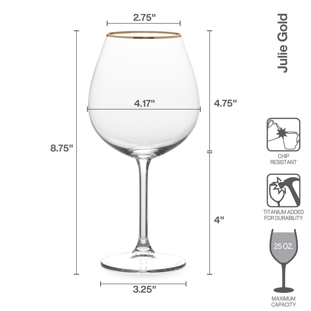 Julie Gold Set of 4 Elegant Red Wine Glasses - 18oz Crystal Clear Stemware for Cabernet, Merlot & Pinot Noir - Perfect for Dinner Parties, Romantic Dates & Wine Tasting Events