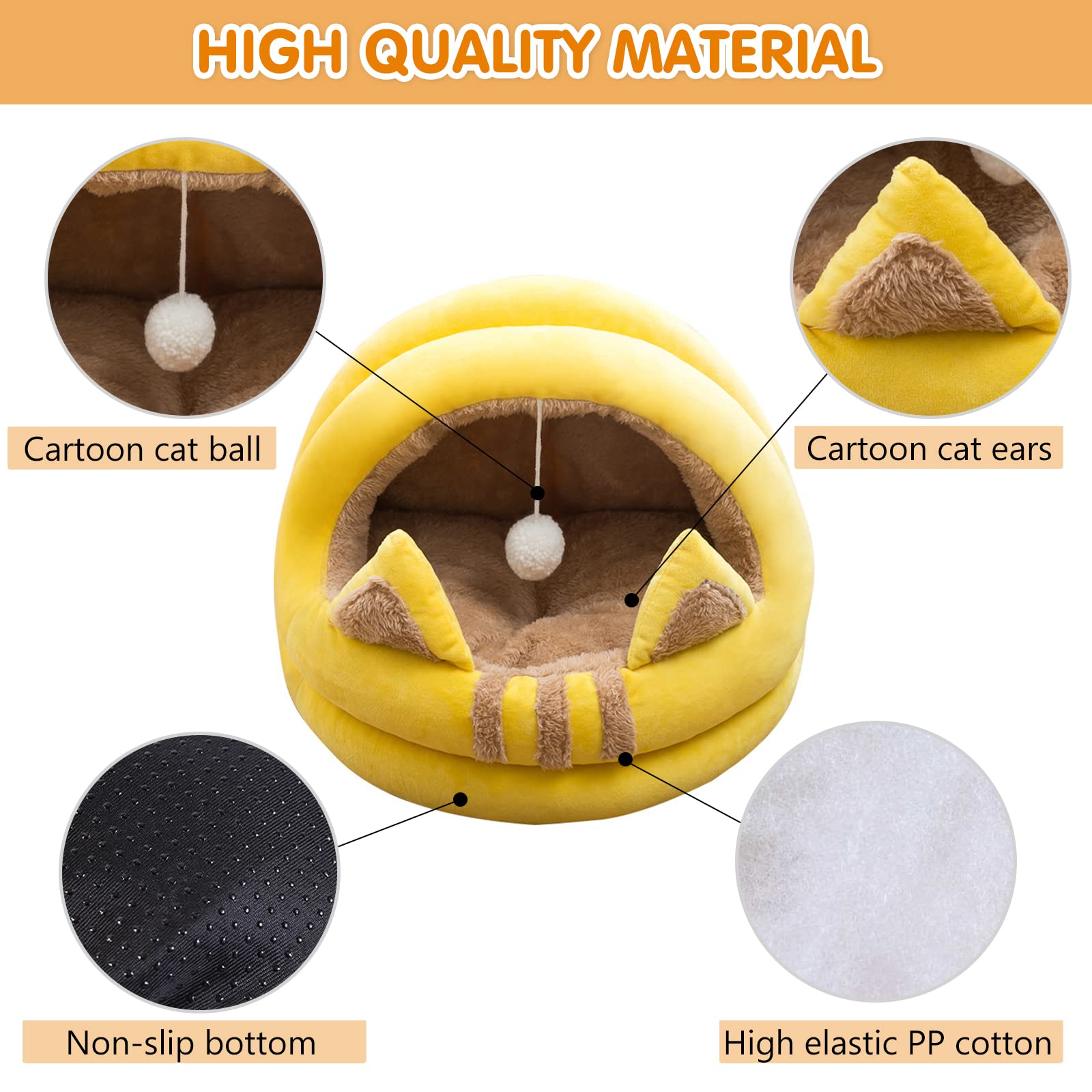 **Orthopedic Cat Bed for Indoor Cats - Soft, Washable & Anti-Slip Pet Cushion for Small, Medium & Large Dogs & Cats - Cozy Cat-Shaped Ear Cave with Hanging Toy - Perfect for Lounging, Napping & Playtime**