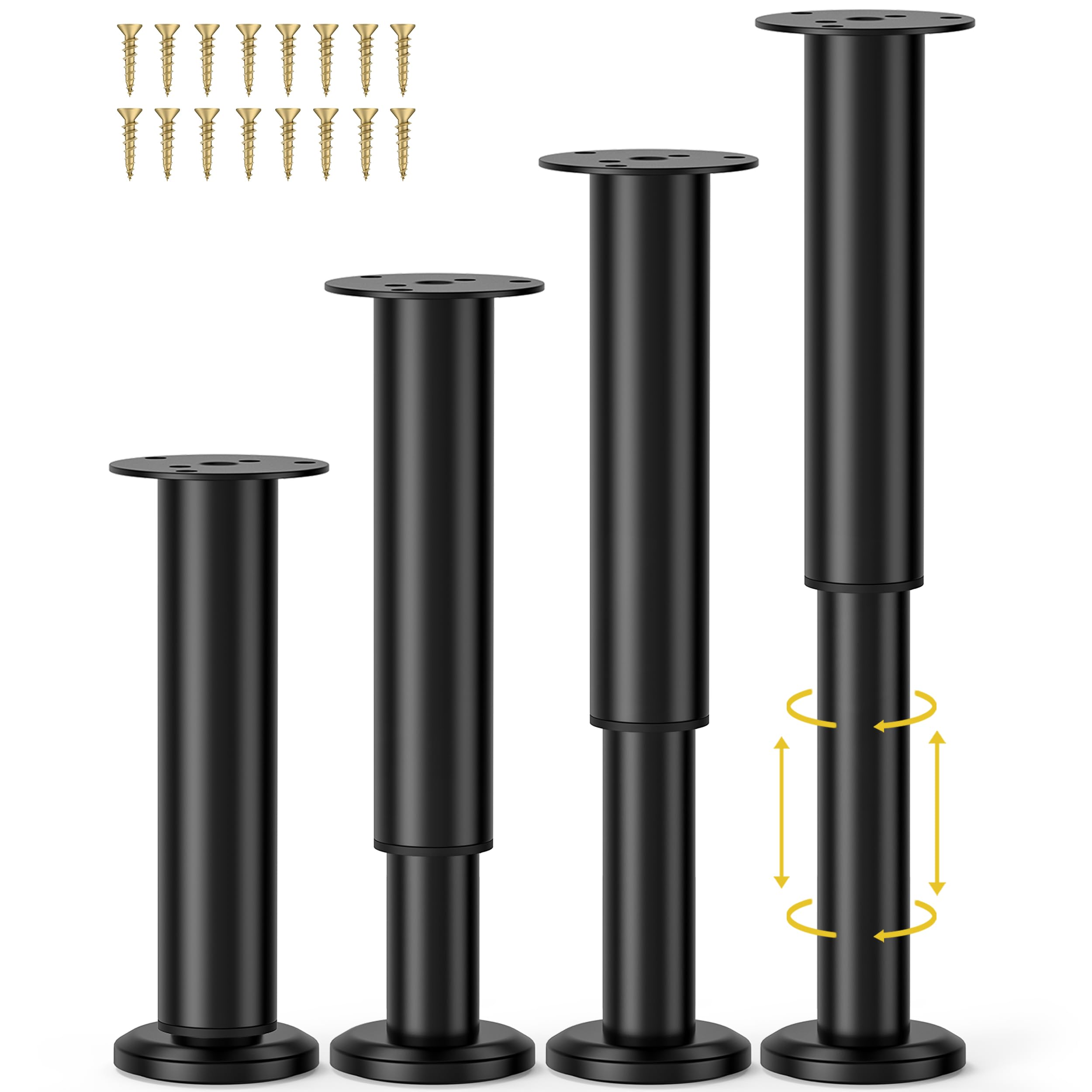 4 Pcs Adjustable Bed Center Support Legs 7.08-12.2 Inch - Heavy Duty Metal Furniture Legs for Bed Frame, Cabinet, Sofa, Dresser, Couch & Table - Perfect for Bed Slat Support & Furniture Replacement (Ideal for Home, Office & Dorm Use)