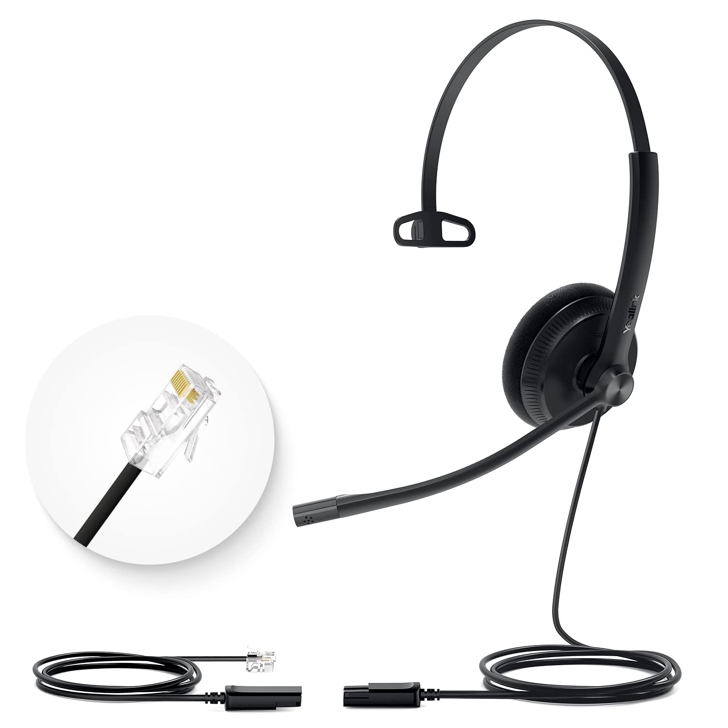 Yealink YHS34 Lite QD to RJ9 Wired Headset - Compatible with Poly, Snom & Grandstream Office Phones | Lightweight 72g Mono Headset with Noise-Canceling Microphone & 2.1m Cable | Perfect for Call Centers, Customer Service & Business Communications