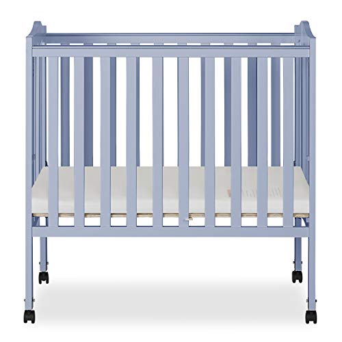 Dream On Me 2-in-1 Lightweight Folding Portable Baby Crib - Dusty Blue | Greenguard Gold Certified | Nursery, Travel & Space-Saving Sleep Solution