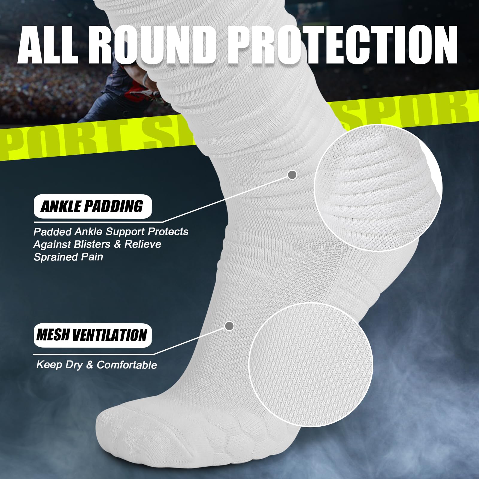 Hotfiary Extra Long Padded Soccer Socks for Men & Youth - 2 Pairs Football Baseball Athletic Team Sports Scrunch Socks - Perfect for Training, Games & Everyday Wear
