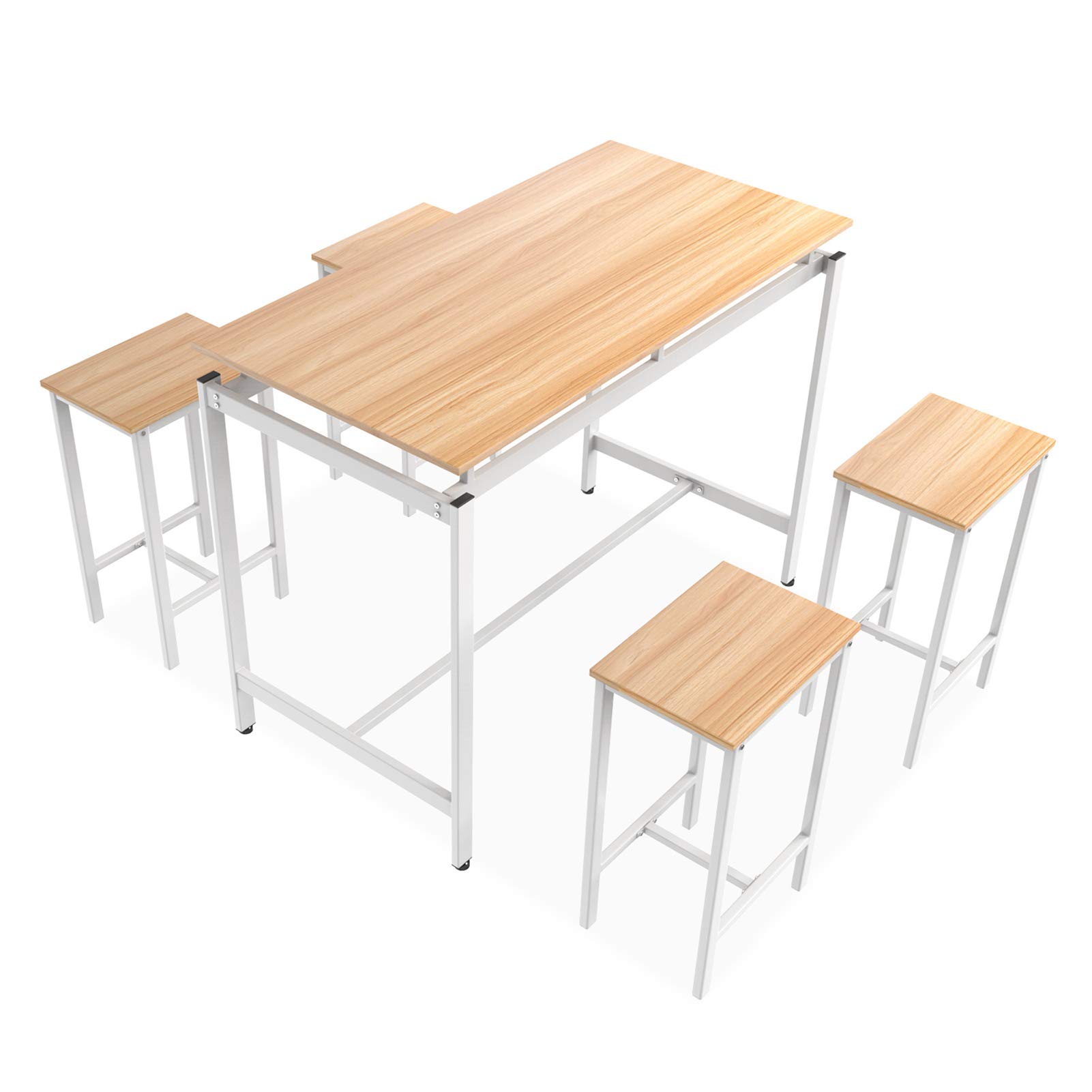 Modern Beige Dining Table Set with 4 Stools - Kitchen & Living Room Furniture - Space-Saving Coffee Accent Table for Small Spaces - Easy Assembly - Perfect for Apartments, Condos & Compact Homes