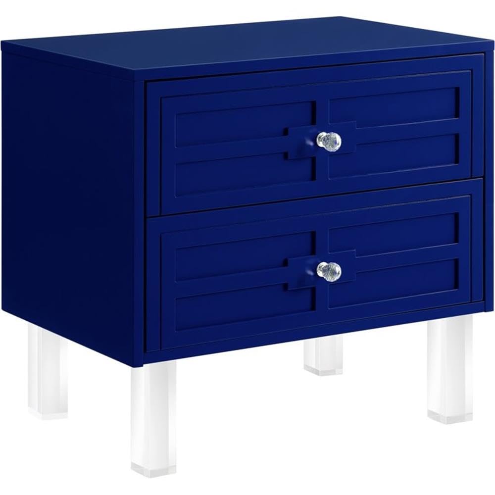 Peyton Modern 2-Drawer Nightstand with Lucite Legs in Navy Blue - Stylish Bedside Table for Small Spaces, Bedroom Furniture with Storage - Perfect for Apartments, Dorms & Guest Rooms