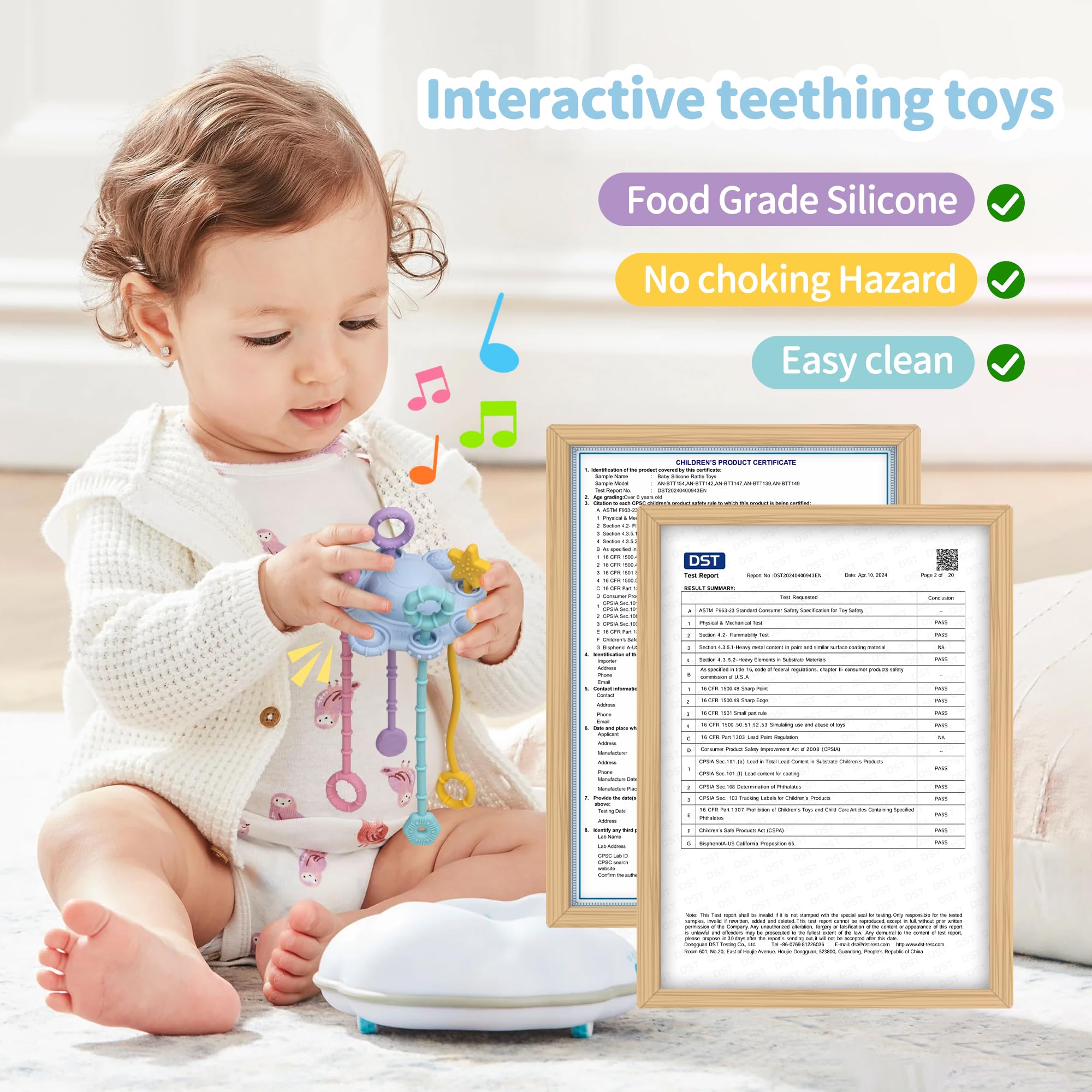Montessori Pull String Toys for Babies - 100% Food Grade Silicone Baby Teether with Built-in Rattle & Easy to Clean - Safe Infant Developmental Toy for Crawling, Teething & Sensory Play (Blue)