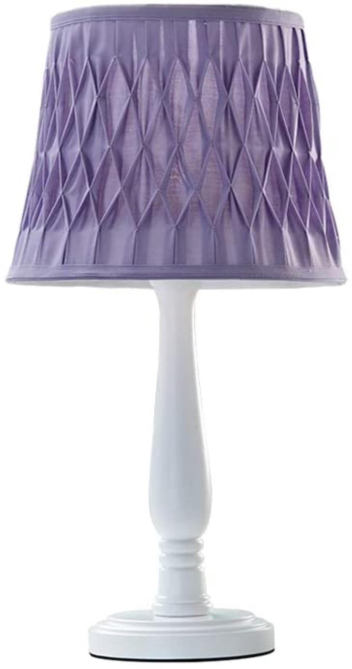 AWED Vintage Wooden Table Lamp with Cloth Lampshade - Purple Bedside Lamp for Bedroom, Living Room, Dorm & Reading Desk - Romantic Ambiance Lighting for Nightstands & Dressers