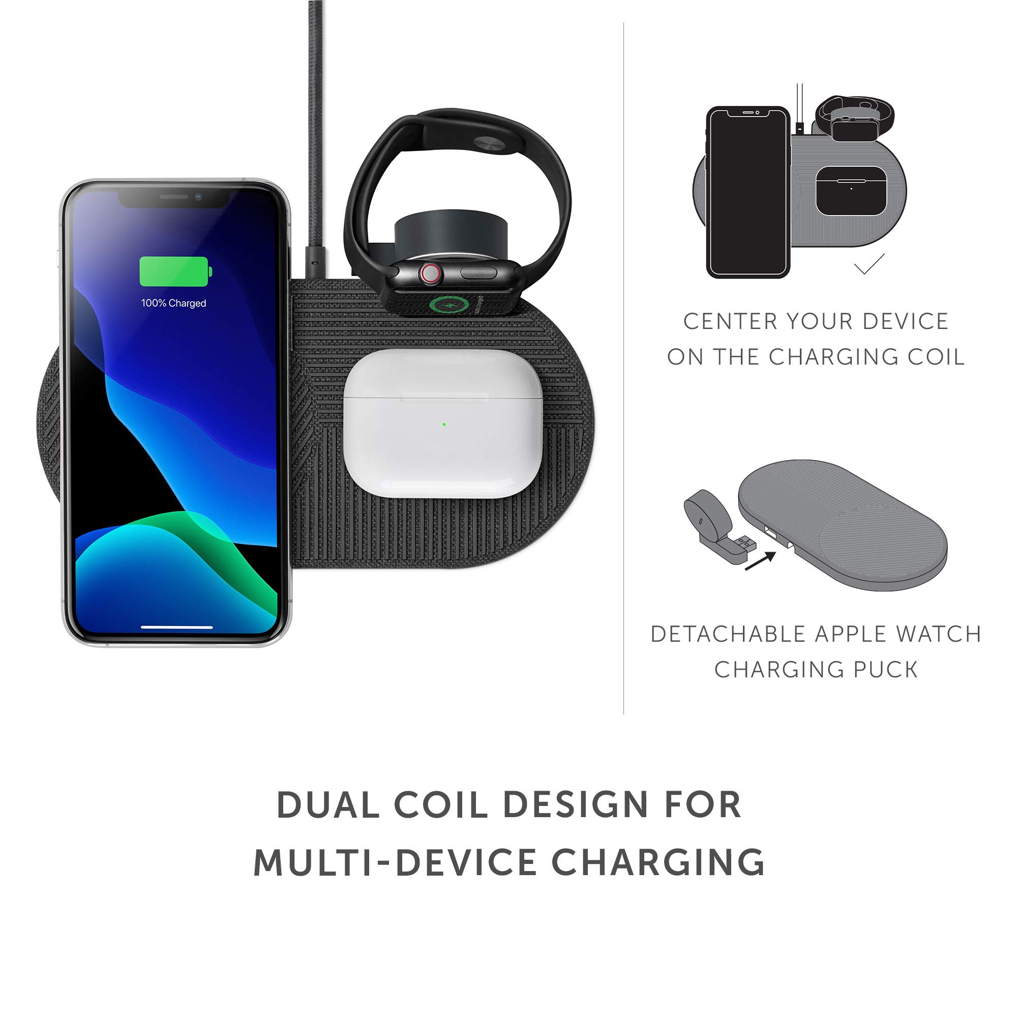 Native Union Drop XL Wireless Charger (Watch Edition) – Multi-Device Charging Pad for iPhone, Apple Watch & Qi-Compatible Devices | Fast Wireless Charging Station for Home, Office & Travel | Includes Detachable Apple Watch Puck & Adapters (US, China, Australia)