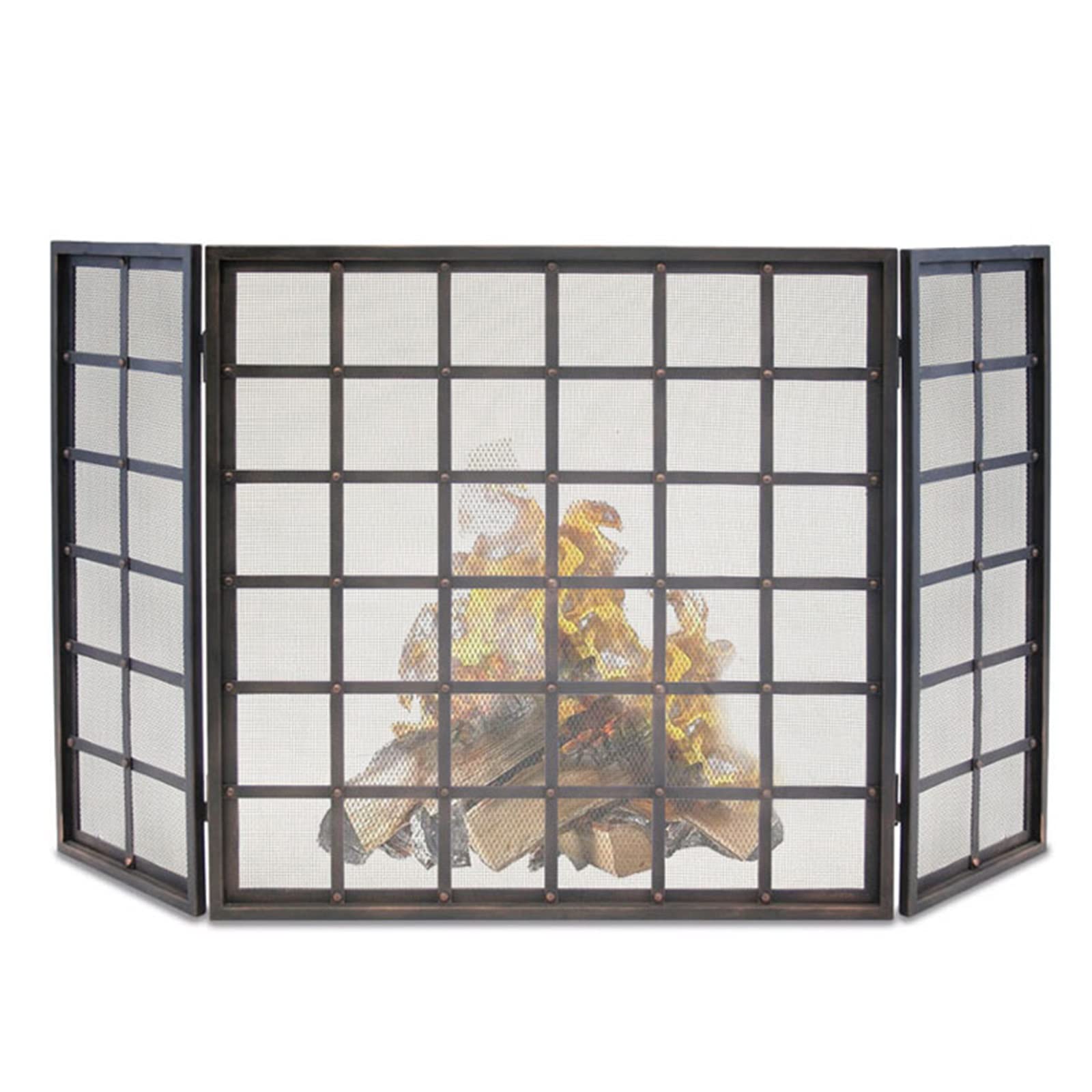 INKCOR Spark Guard Fireplace Screen - Industrial Style Forged Iron Foldable Fireplace Curtain for Living Room Decor, Large 132x80cm - Perfect for Fireplace Safety & Home Decoration