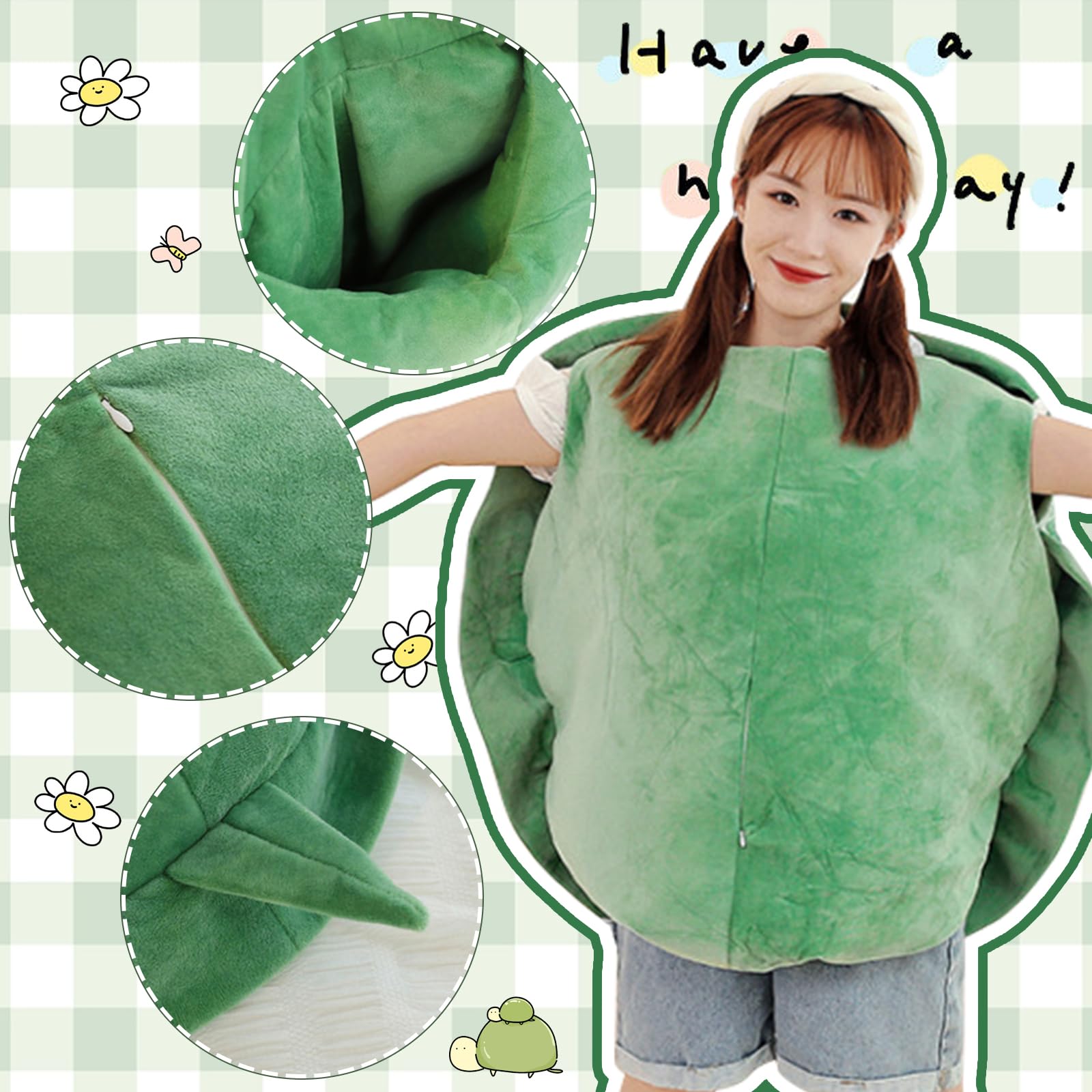 40 Inch Wearable Turtle Shell Pillow - Soft Plush Tortoise Shell Stuffed Animal Cushion Toy for Adults & Kids - Perfect for Halloween Costumes, Cosplay, Dress Up Parties & Lazy Lounging
