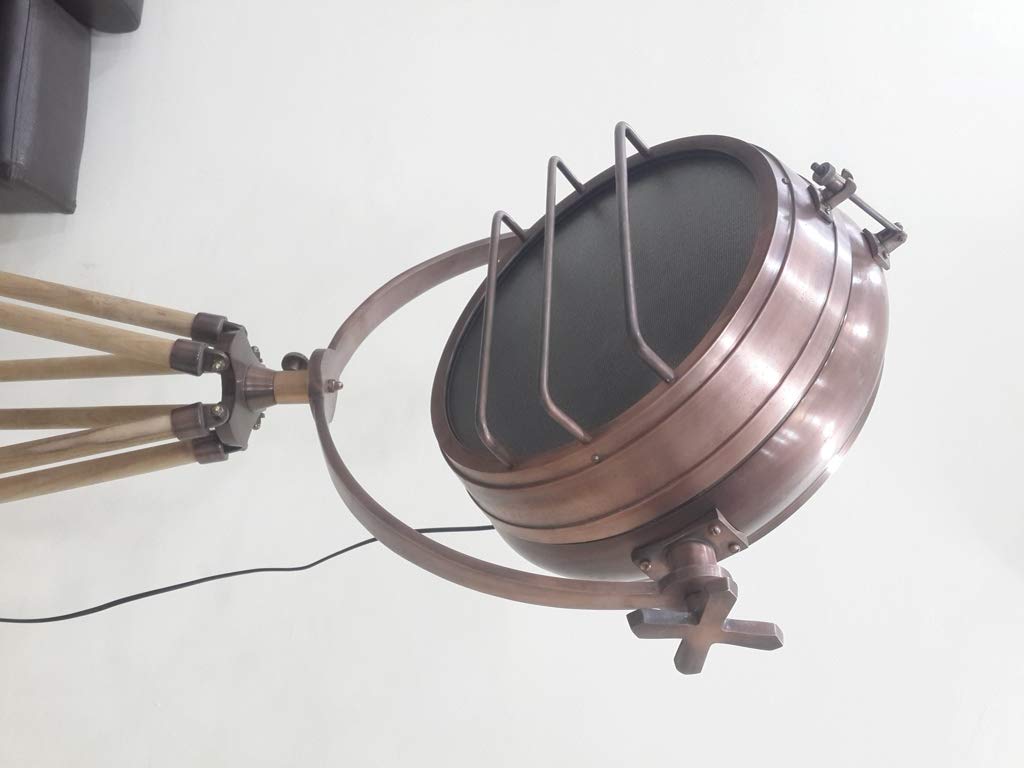THOR INSTRUMENTS Designer Copper Tripod Floor Lamp - Vintage Nautical Bedroom Lighting, Rustic Studio Lamp for Living Room, Home Decor & Gift Ideas | Perfect for Coastal, Farmhouse & Industrial Style Interiors