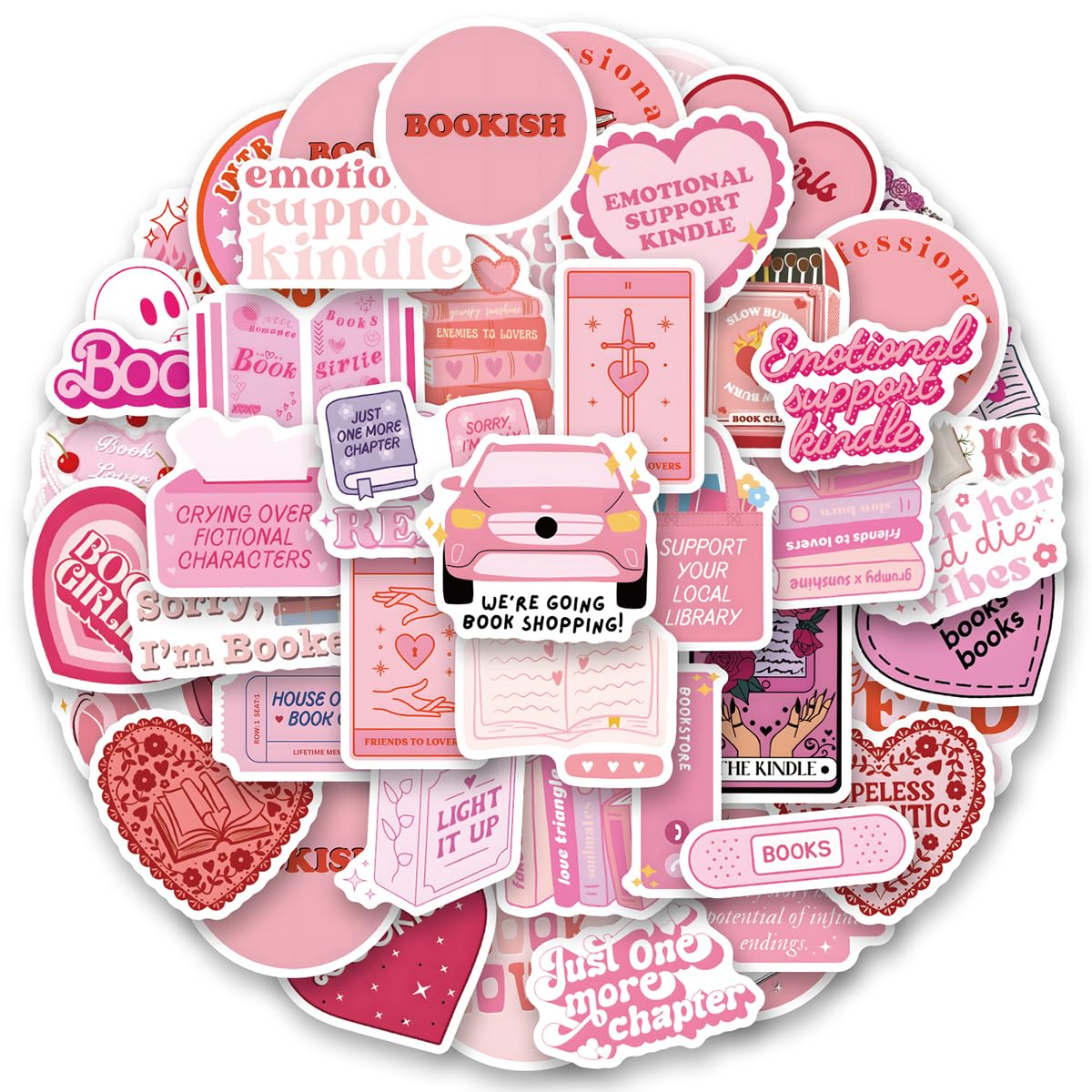 64 PCS Pink Bookish Stickers for Kindle - Aesthetic Booktok Reading Stickers, Perfect Book Lover Gifts for Women & Girls - Ideal for Kindle Cases, Journals, Scrapbooking & Reading Accessories