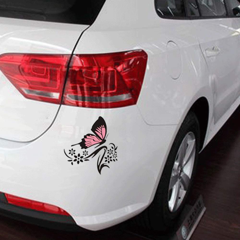 Butterfly & Flower Car Decals for Women - Vinyl Car Stickers for Side Hood - Universal Scratch-Resistant Decals for Cars & SUVs (Pink Black) - Perfect for Personalizing Your Vehicle & Hiding Scratches