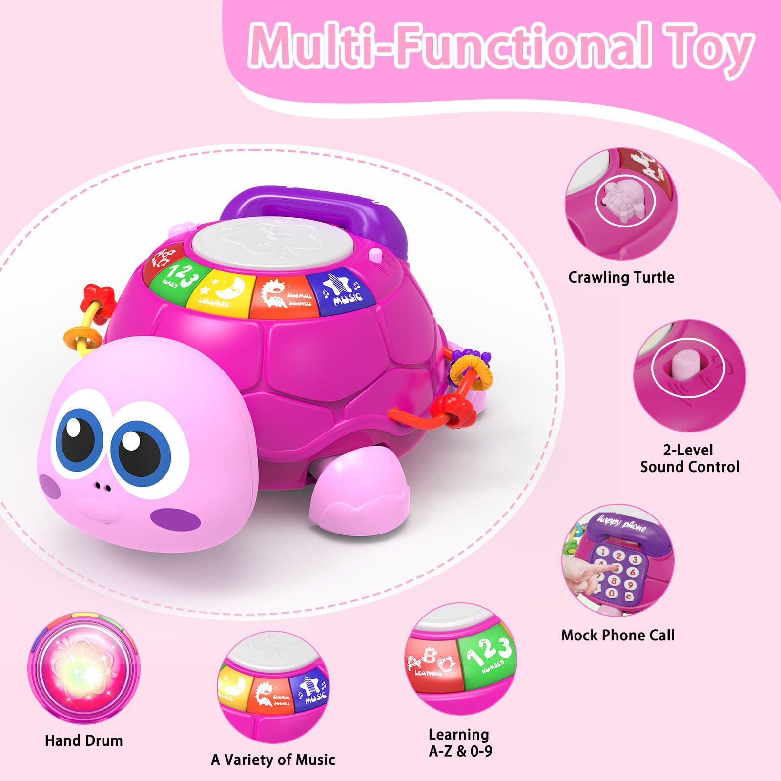 Musical Turtle Baby Toy - Light-Up Crawling Toy for 6-12 Months | Easter & Birthday Gift for Girls