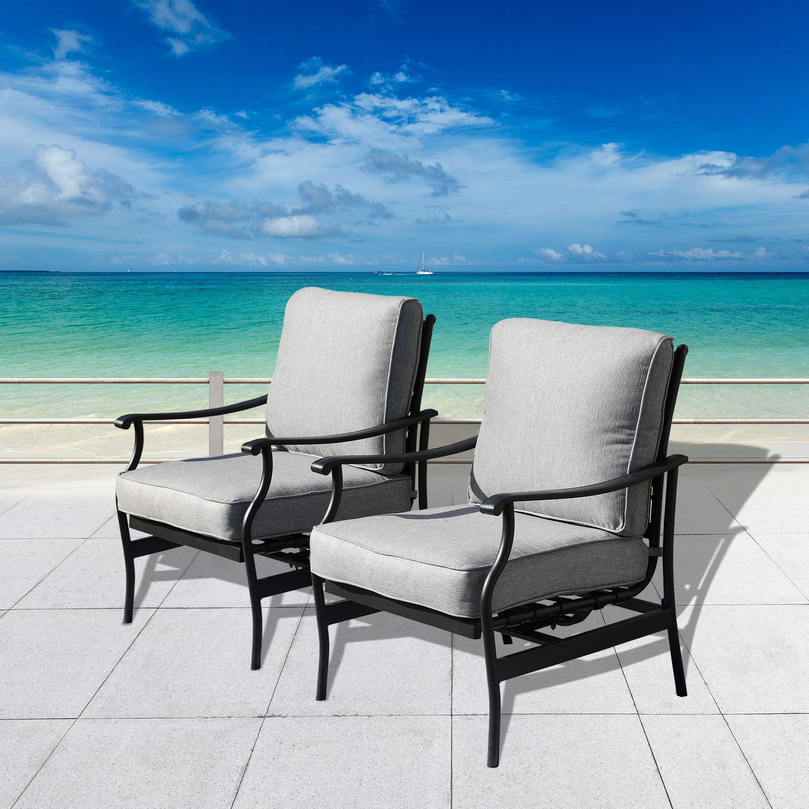 Premium Outdoor Patio Bistro Dining Chairs Set of 2 with Thick Cushions - Durable Metal Frame & Comfortable Fabric - Perfect for Garden, Backyard, Restaurant or Cafe Seating (Grey)