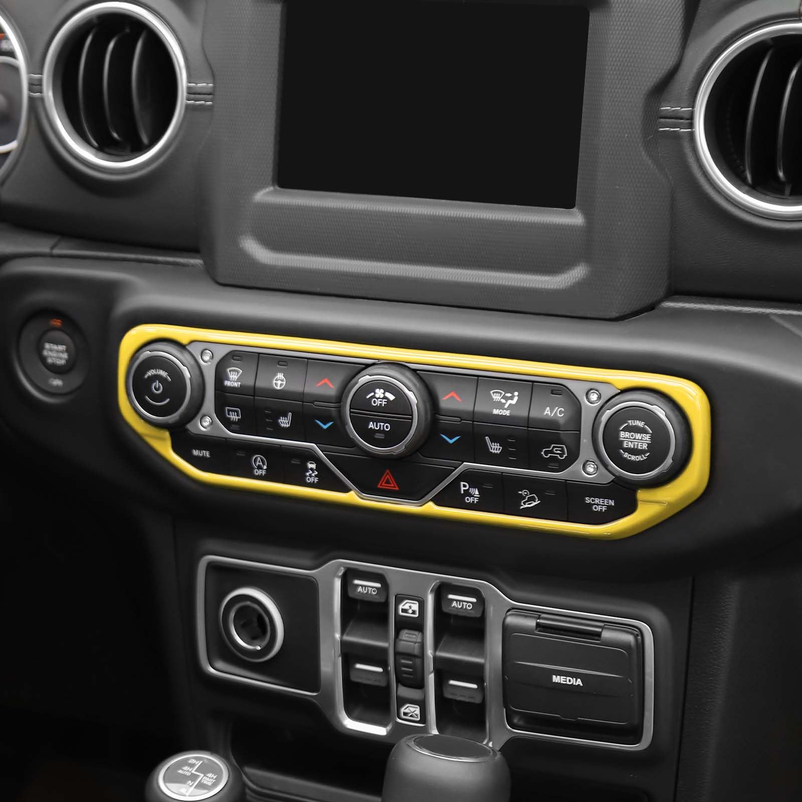 RT-TCZ Yellow AC Switch Cover Trim Frame for Jeep Wrangler JL JLU & Gladiator JT (2018-2023) - Durable Interior Accessories | Perfect for Dash Customization & Off-Road Adventures