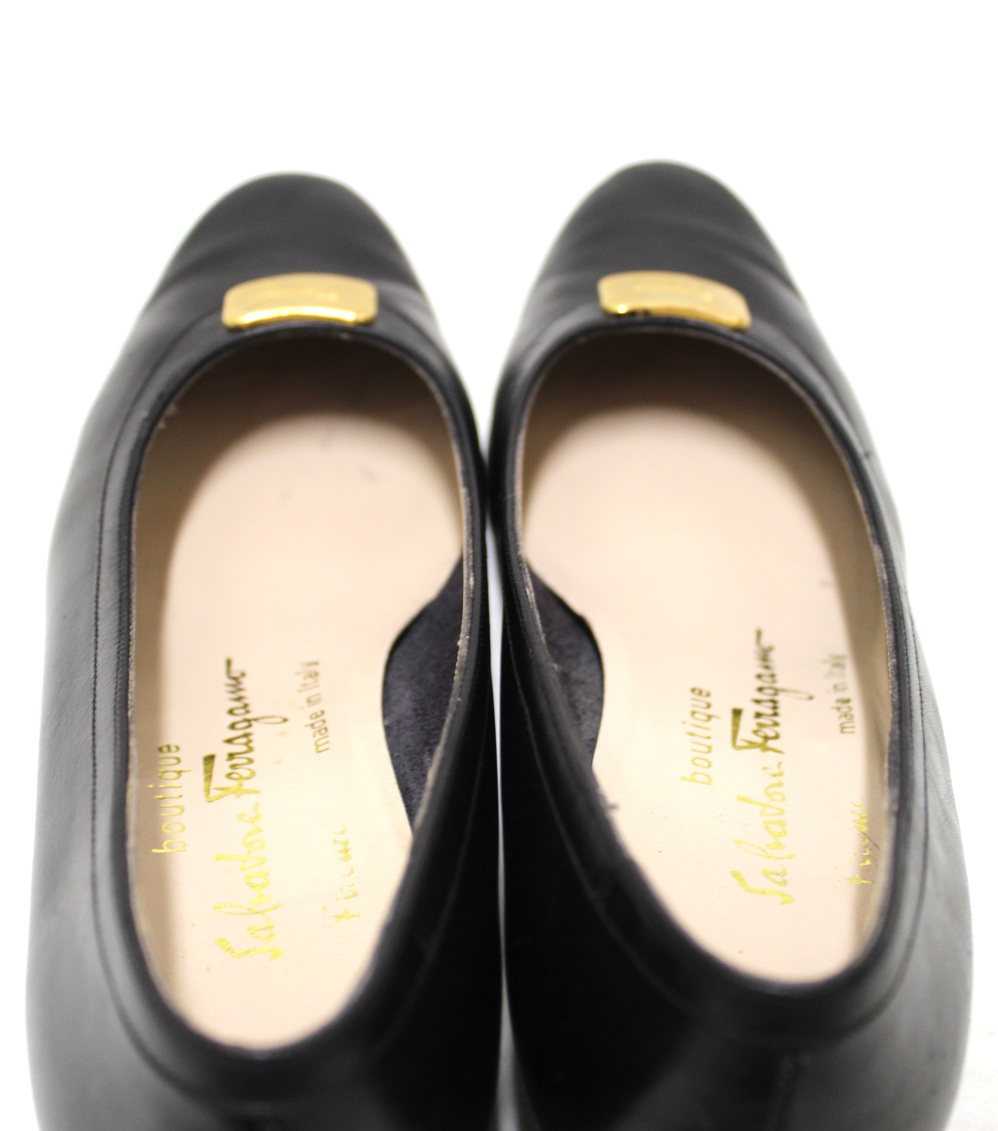 Authentic Salvatore Ferragamo Black Leather Pumps Women's Size 6.5C - Classic Calfskin Heels for Office, Wedding & Formal Events