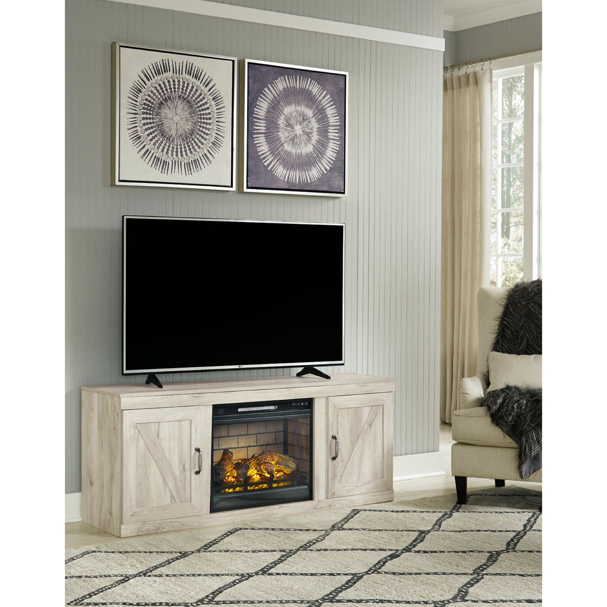 Bellaby Modern TV Stand with Electric Fireplace - 60 Inch Entertainment Center for Living Room, Bedroom & Home Theater - Rustic Wood TV Console with Storage & Heater Function