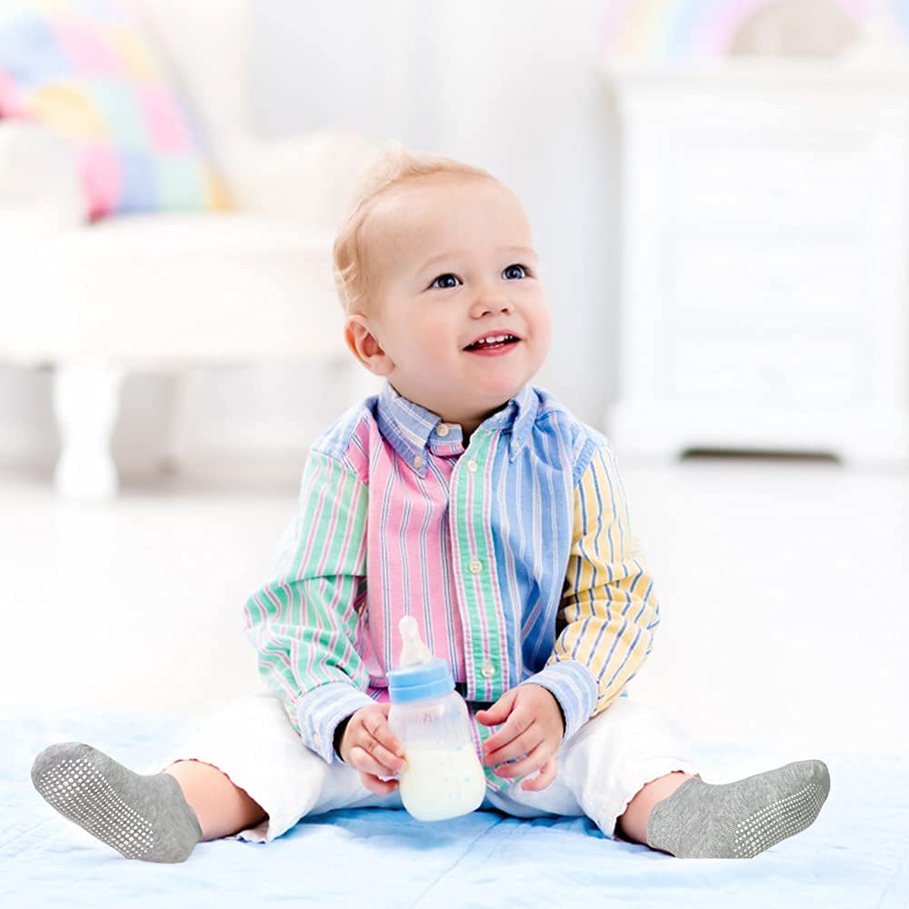 Non-Slip Baby Toddler Ankle Socks with Grippers - Anti-Skid Grip Boys & Girls Socks - Low Cut Infant Socks for Crawling, Walking & Playtime