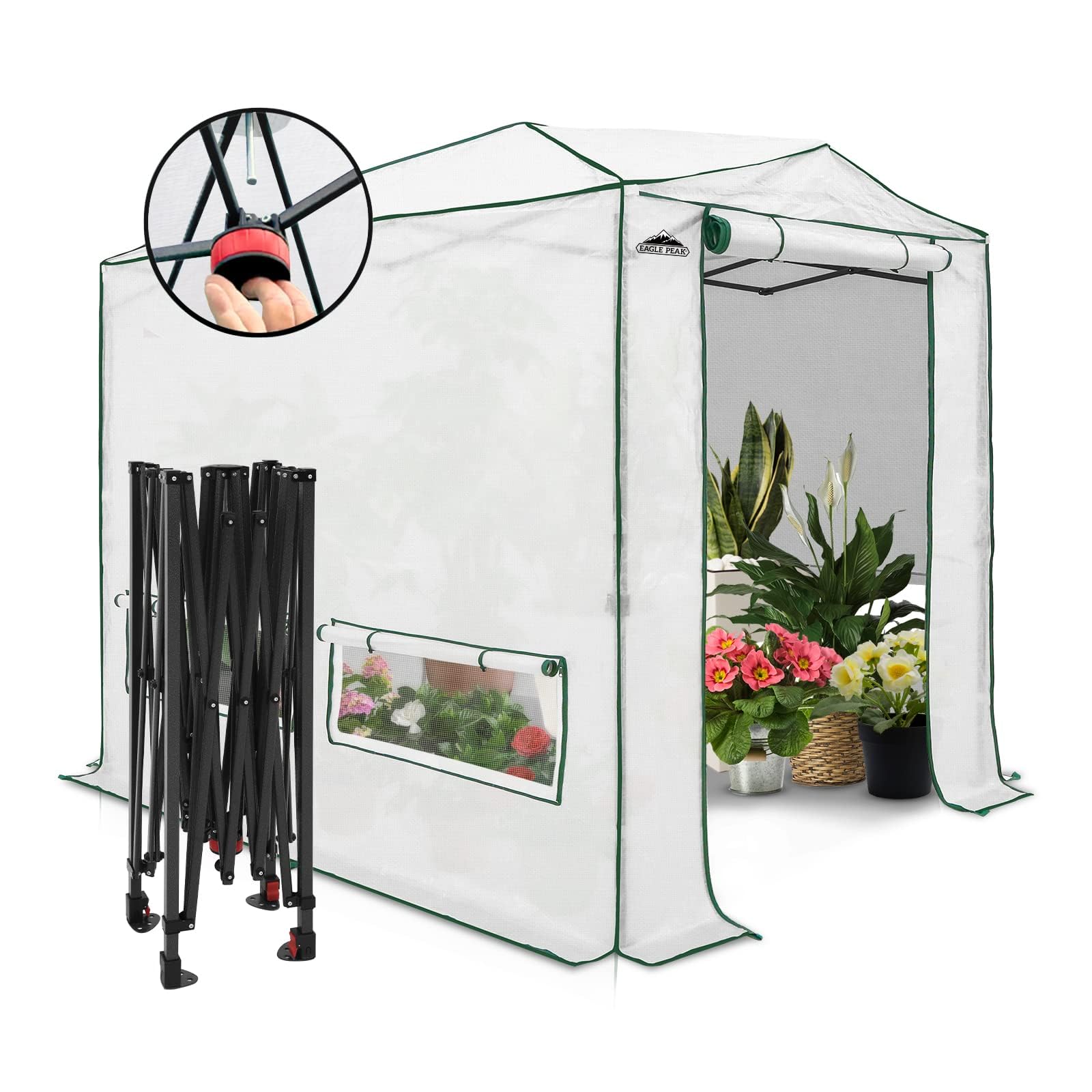 EAGLE PEAK 8x6 FT Portable Walk-in Greenhouse for Indoor & Outdoor Gardening - Heavy Duty Woven PE Cover with Zippered Doors & Windows - Perfect for Seed Starting, Plant Protection & Year-Round Gardening