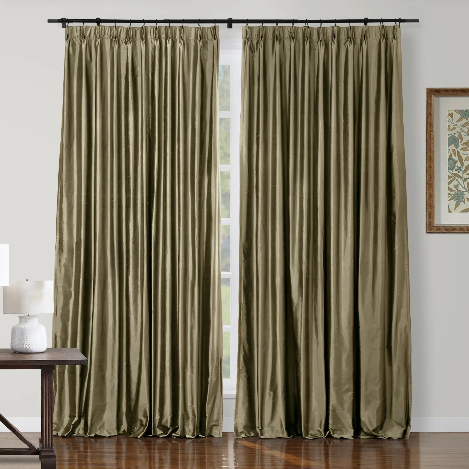 Selman Dupioni Silk Drapery Pleated Curtains - Elegant Window Treatments for Living Room & Bedroom