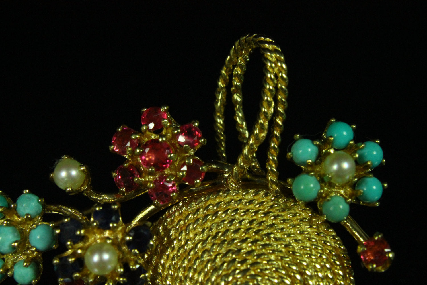 1.15tcw Multi Gemstone & Gold Basket Brooch 14k Yellow Gold - Vintage Jewelry for Women, Elegant Pin for Blazers, Scarves & Special Occasions