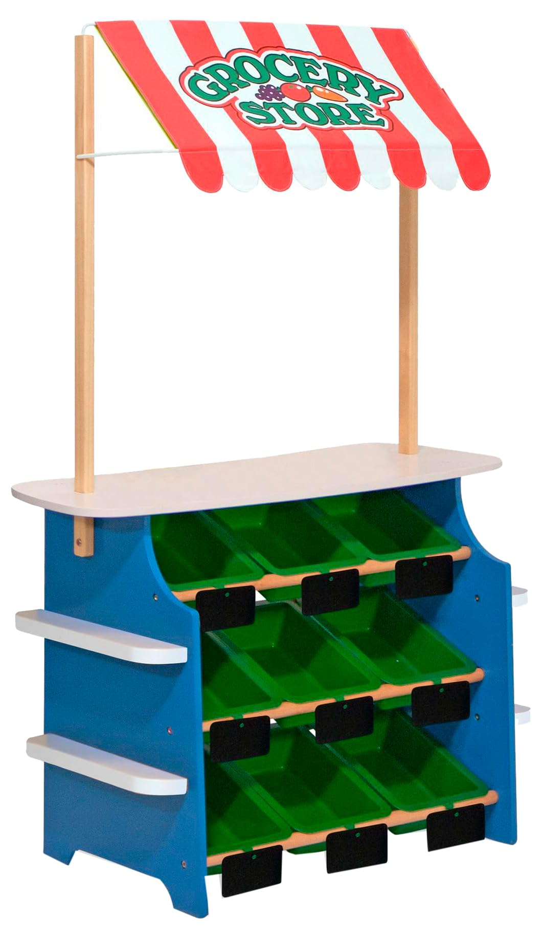 Melissa & Doug Wooden Grocery Store & Lemonade Stand Playset - Reversible Awning, 9 Storage Bins, Chalkboard Signs | Pretend Play for Kids, Role Play Toy for Preschoolers & Toddlers | Perfect for Home, Classroom & Playroom