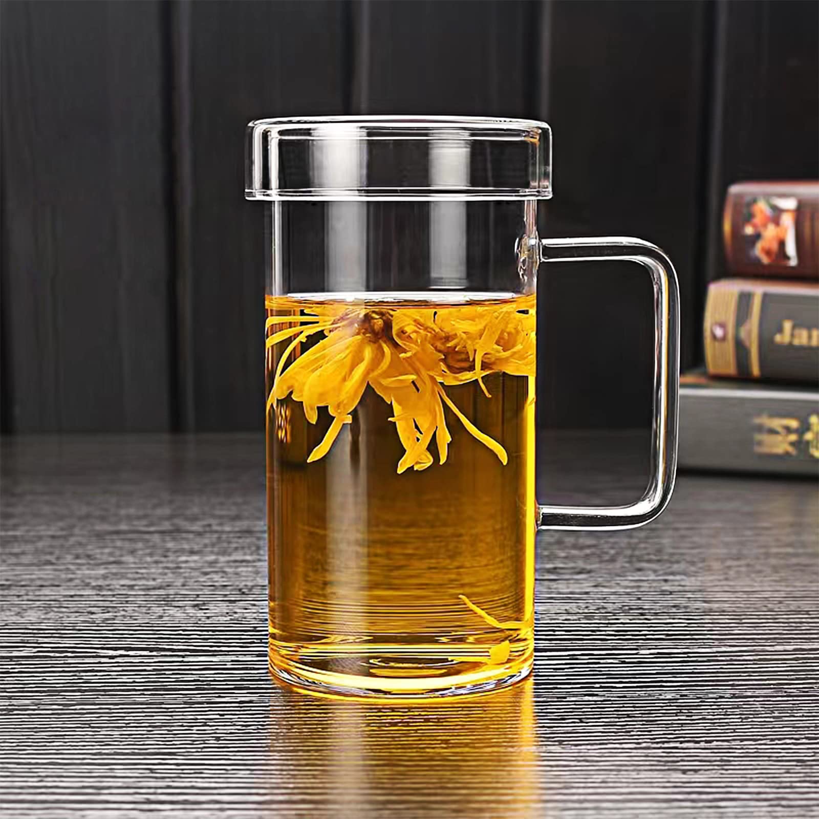 Premium 20oz Borosilicate Glass Coffee Mug with Glass Lid - Large Capacity Tea Cup for Hot & Cold Drinks - Perfect for Reading, Office, and Home Use