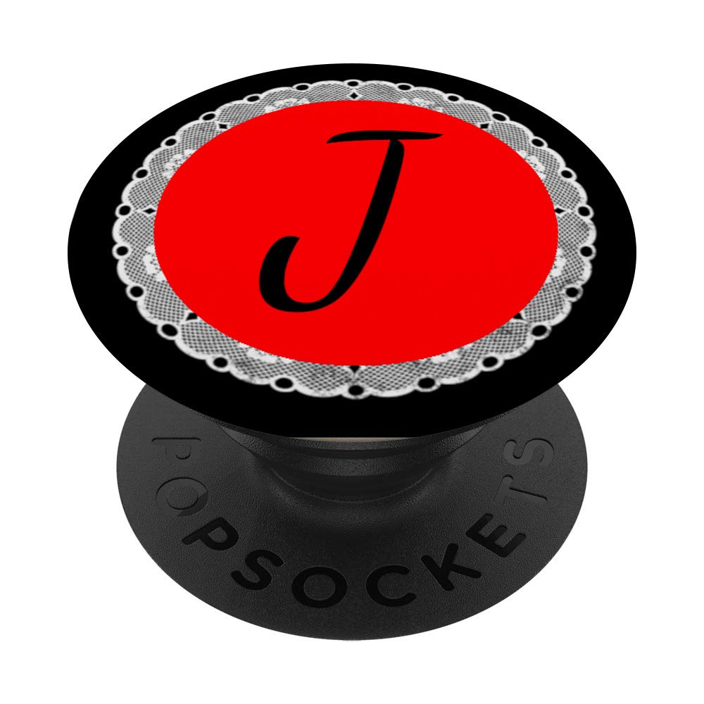 Custom Monogram Phone Stand with PopSockets Grip - Black Initial Lace Design for iPhone, Samsung & Tablets - Perfect for Desks, Cars & Travel Accessories