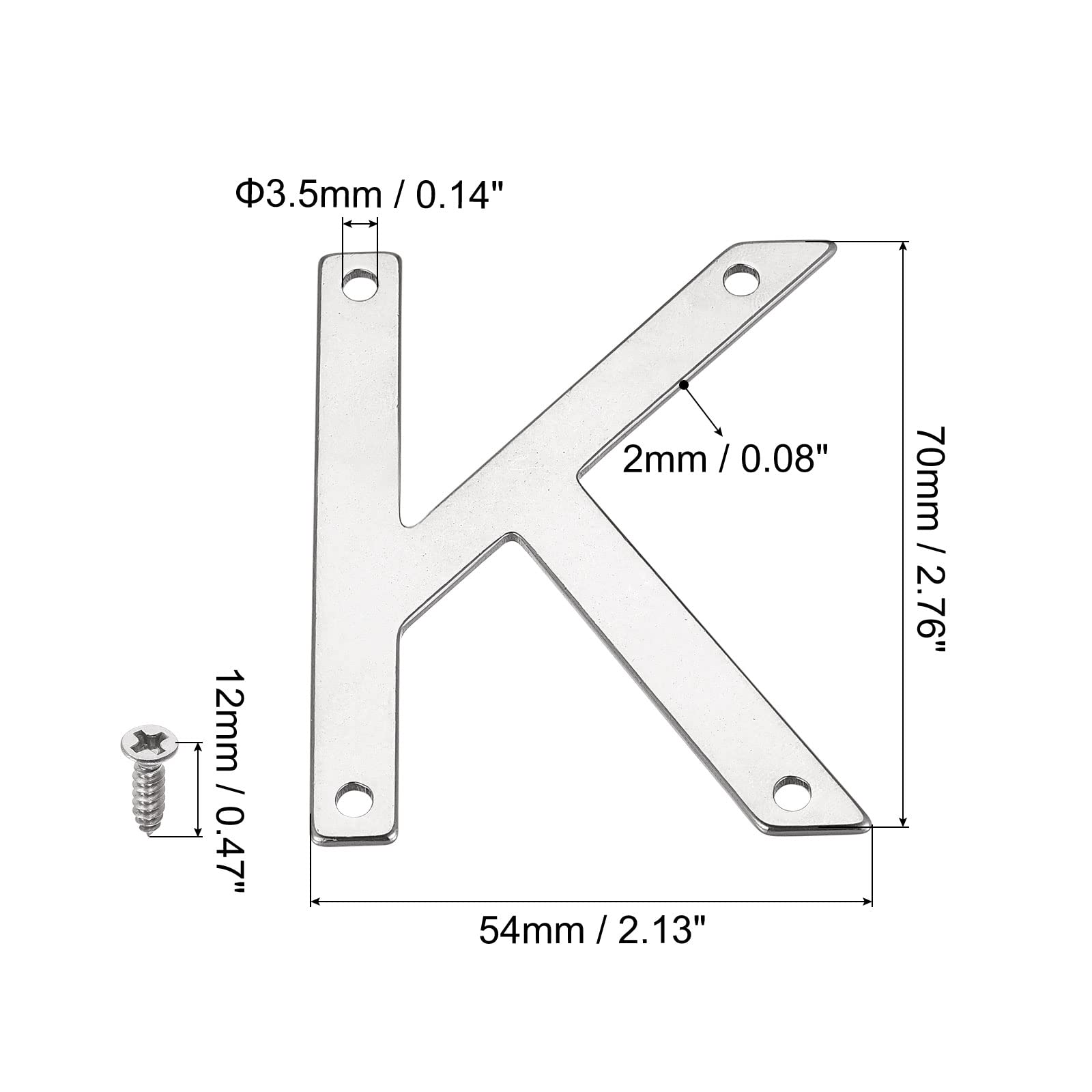 uxcell 2.76 Inch Polished Stainless Steel Letter K - Durable Mailbox, Hotel & Door Address Sign for Home, Office & Business (Weatherproof & Rustproof)
