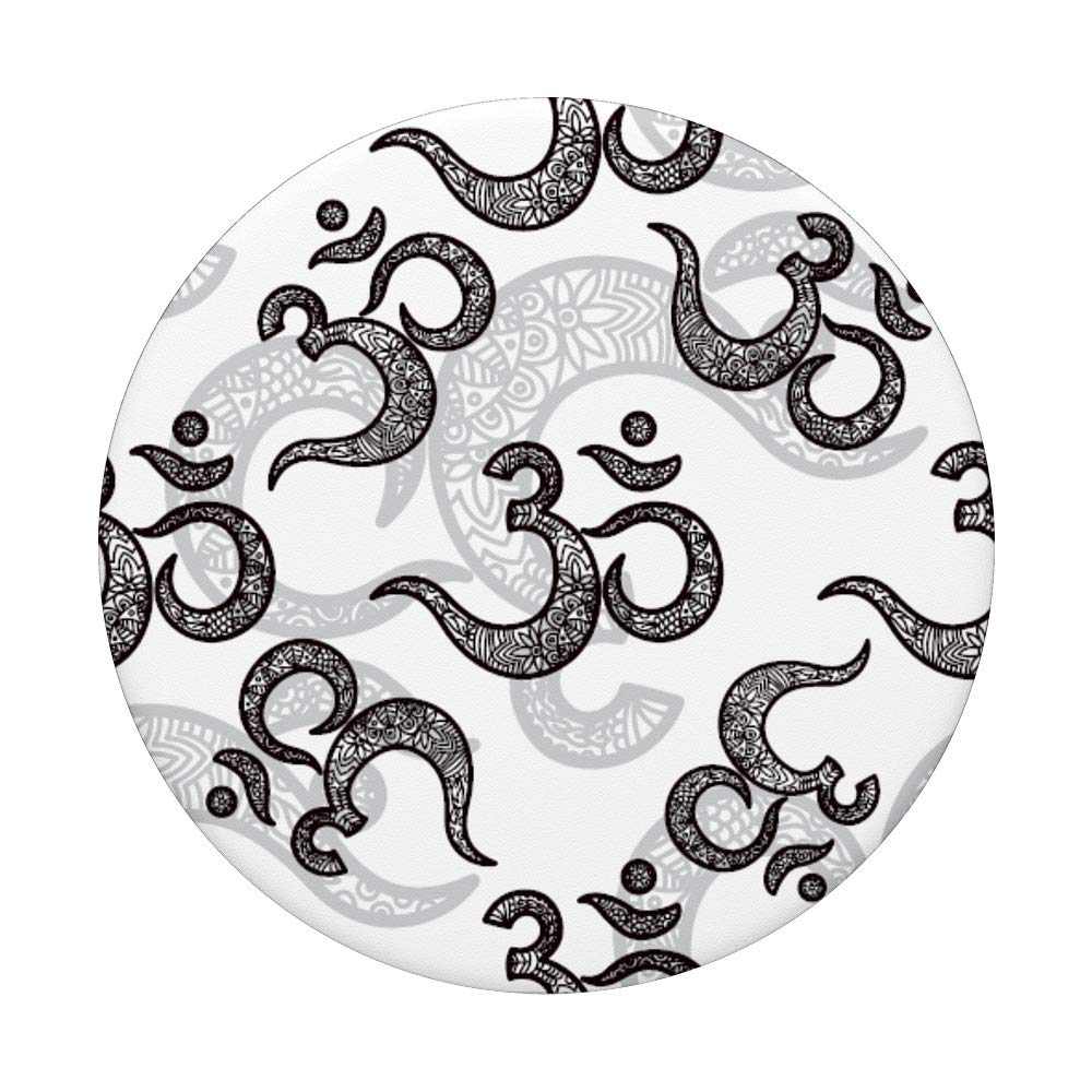 White Floral Om Aum Spiritual Symbol PopSockets Phone Grip & Stand for iPhone, Samsung, Tablets - Yoga Meditation Accessory & Phone Holder