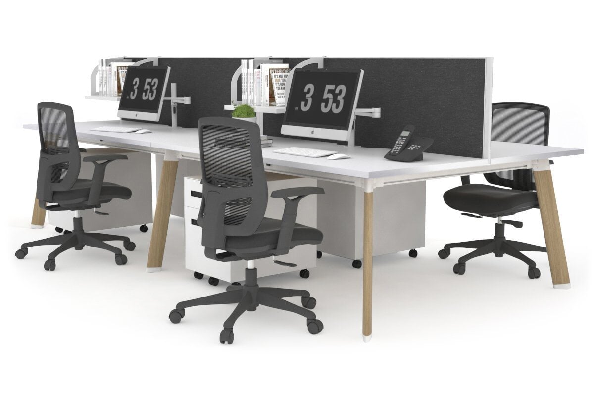 4-Person Switch Workstation with Wood Imprint Frame - 1400L x 800W Cable Management Desk for Office & Home Workspace