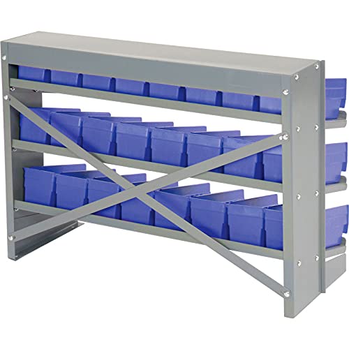 Global Industrial 3-Shelf Storage Bench Rack with 24 Blue Bins (4