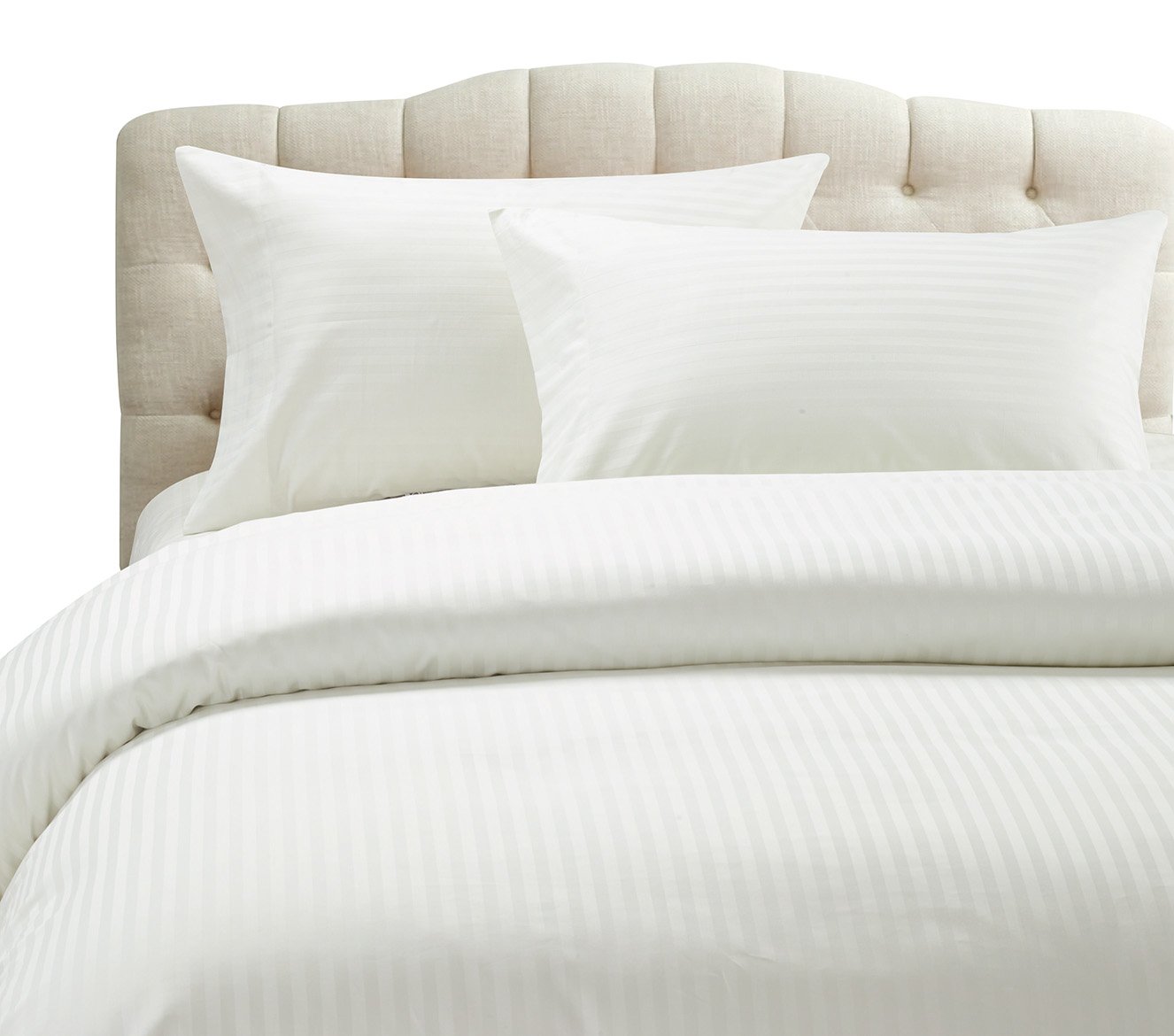 1000 Thread Count 4-Piece California King Size White Stripe Bed Sheet Set - 100% Egyptian Cotton, Premium Hotel Quality Luxury Sheets for Ultimate Comfort - Perfect for Master Bedrooms, Guest Rooms & Luxury Hotels