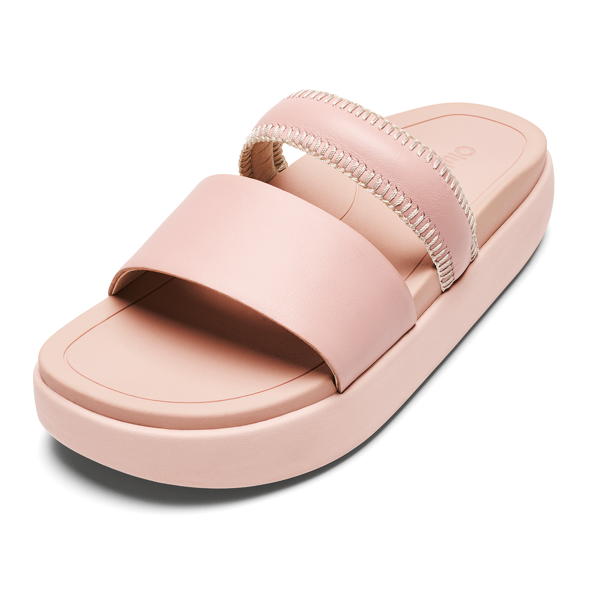 PAE Women's Leather Slide Sandals - Soft Pink Comfortable Summer Slippers for Beach, Poolside & Casual Wear