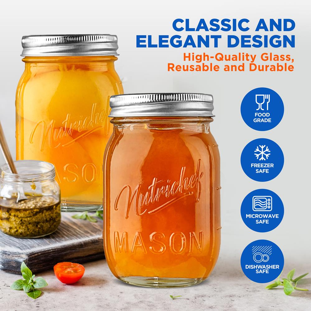 Premium Glass Mason Jars with Airtight Lids - 16oz Wide Mouth Canning Jars for Food Storage, DIY Crafts, Homemade Jam & Pickling - Perfect for Kitchen, Pantry Organization & Gift Packaging