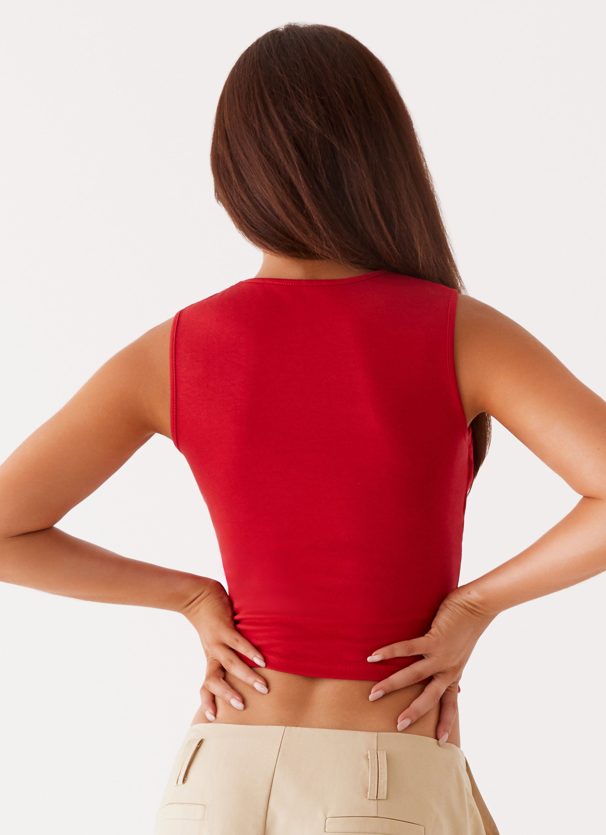 Beyond Cut Out Mesh Top for Women - Sexy Red Sleeveless Crop Top for Summer, Parties & Night Out