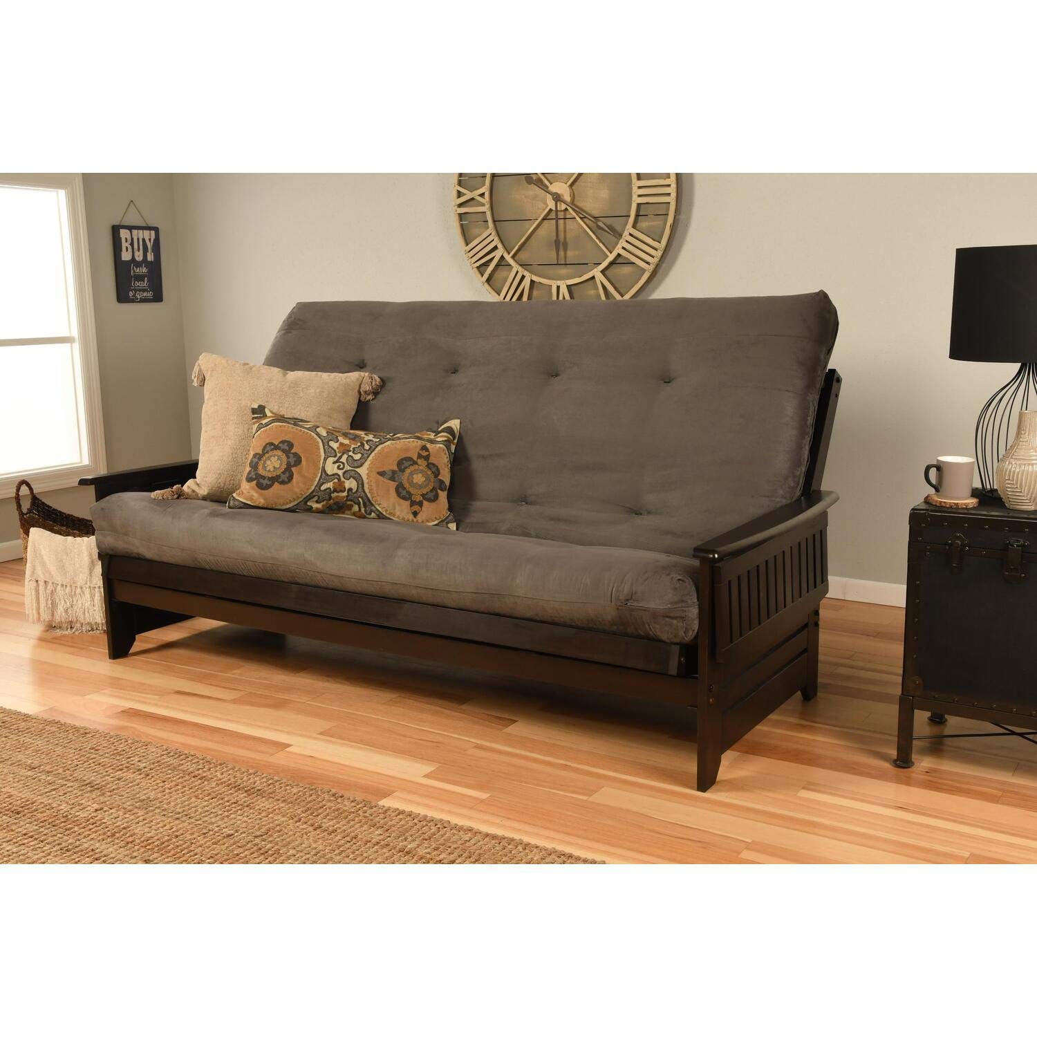 Kodiak Furniture Phoenix Queen Futon with Soft Suede Fabric Mattress - Gray/Espresso Brown - Perfect for Small Spaces, Guest Rooms & Apartments
