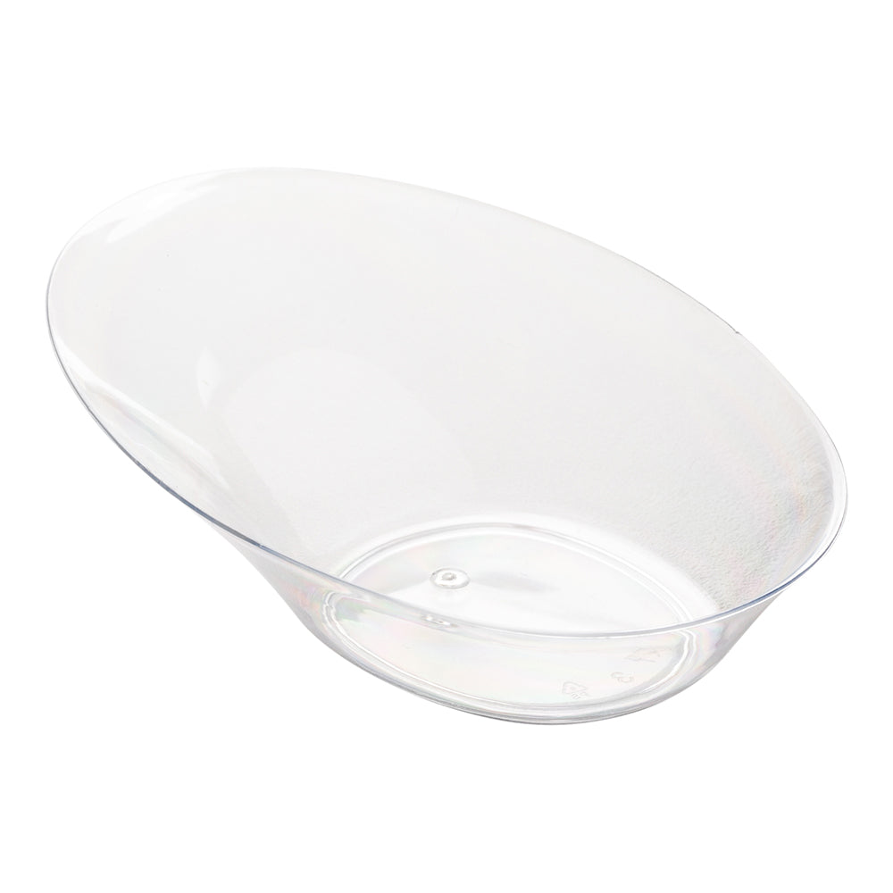 100-Pack Clear Plastic Oval Dishes & 100 Silver Mini Plastic Spoons - Perfect for Parties, Catering, and Dessert Serving