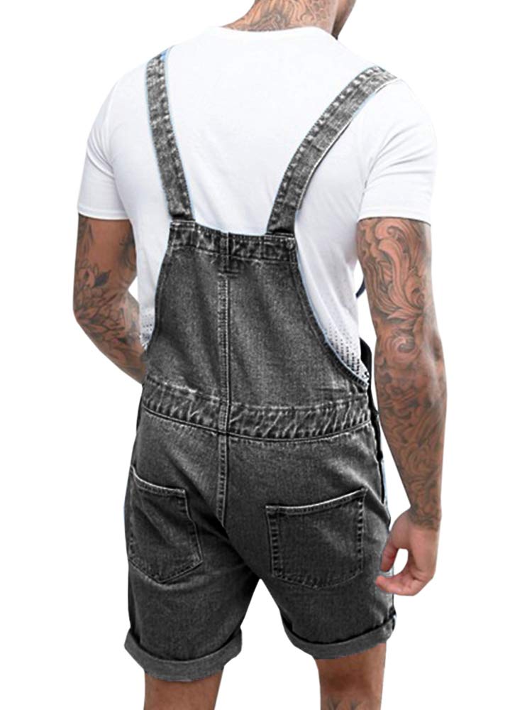 Runcati Men's Denim Shorts Bib Overalls - Loose Fit Jean Romper with Button Pockets | Summer Jumpsuit for Casual Wear, Outdoor Activities & Street Fashion
