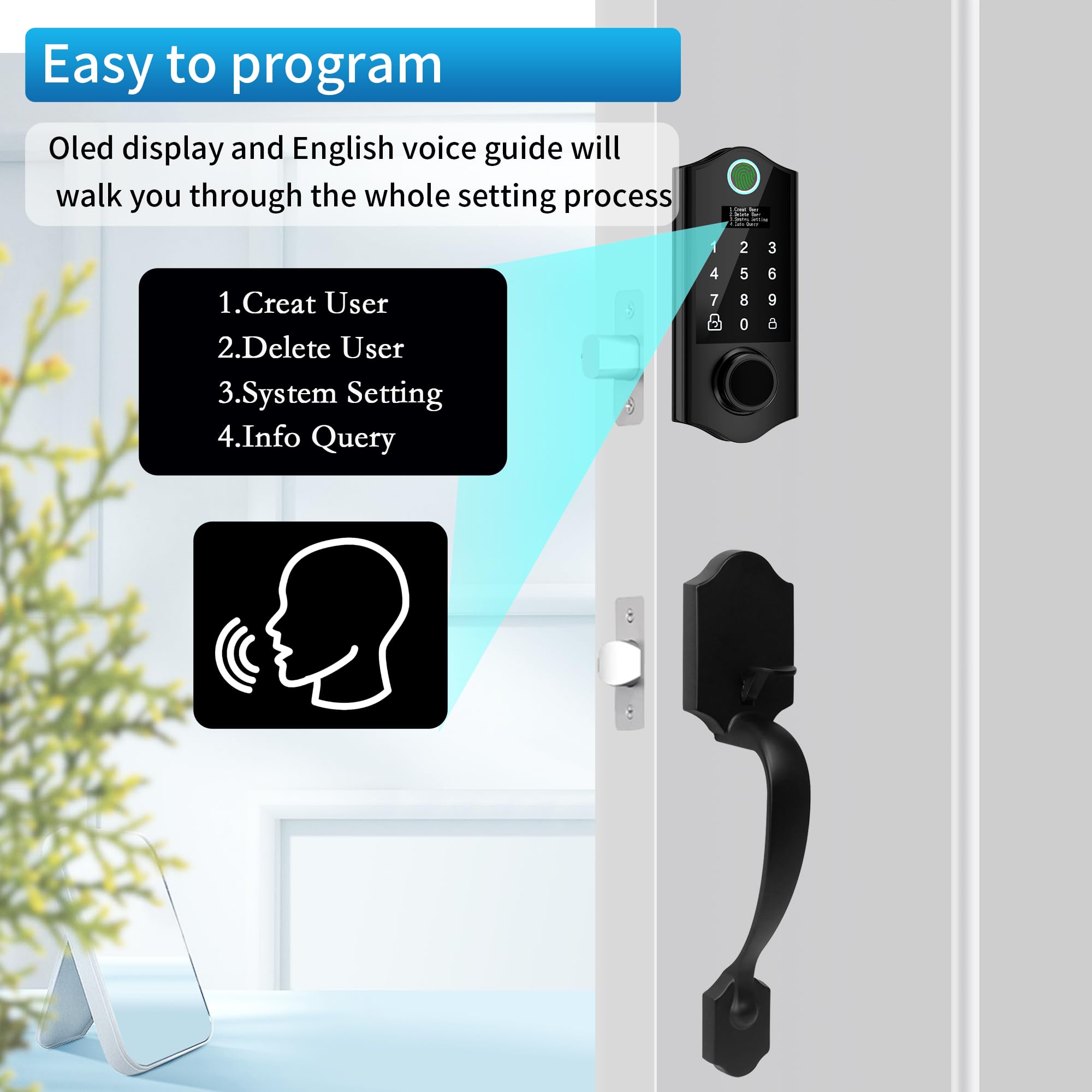 HARFO Smart Keyless Entry Fingerprint Door Lock with Keypad & Handle - Electronic Deadbolt for Front Door Security - Perfect for Homes, Apartments & Offices (Black)