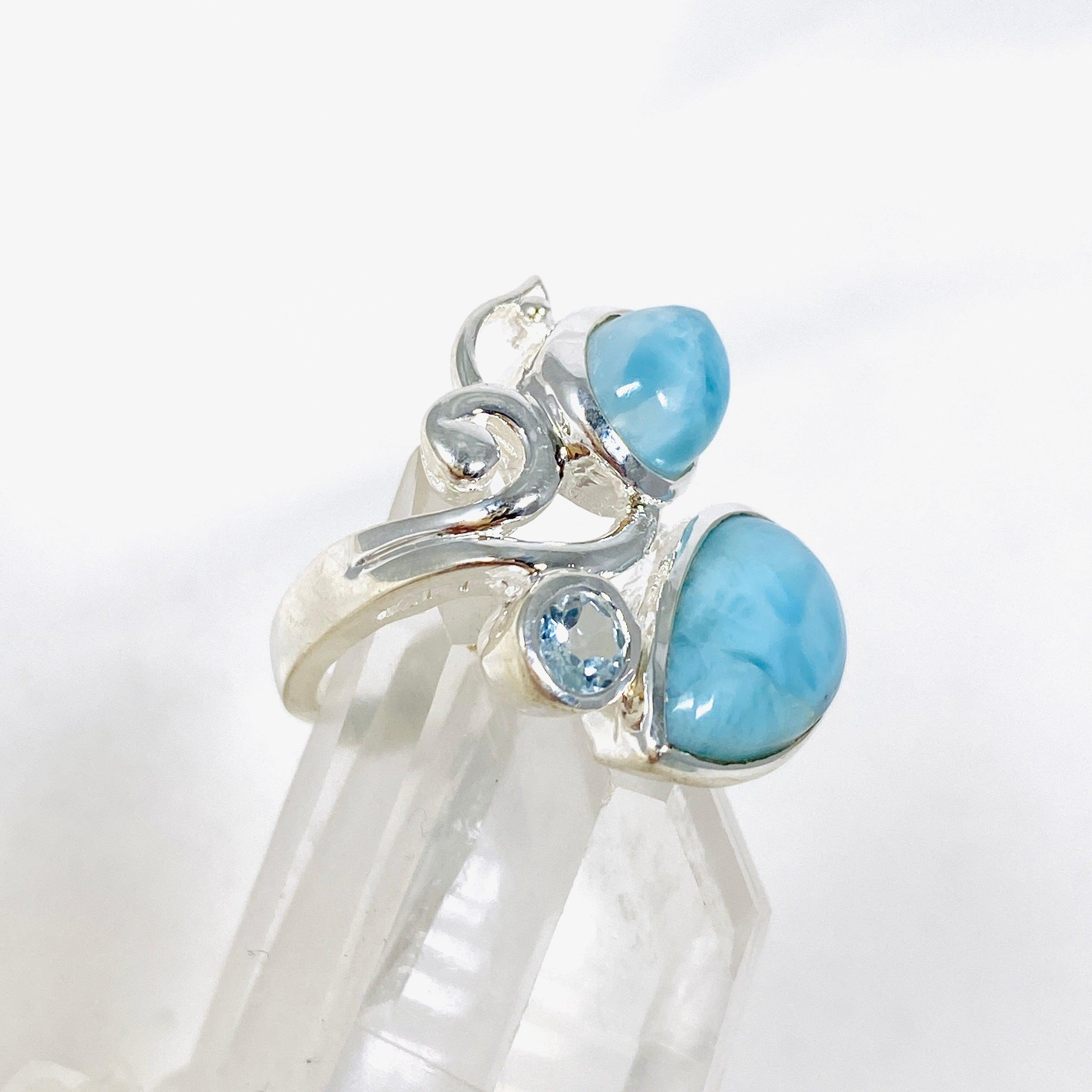 Larimar Multi Stone Ring for Women - Size 6 Sterling Silver Jewelry KRGJ3091 | Perfect for Beach Vacation, Boho Fashion & Gift Giving