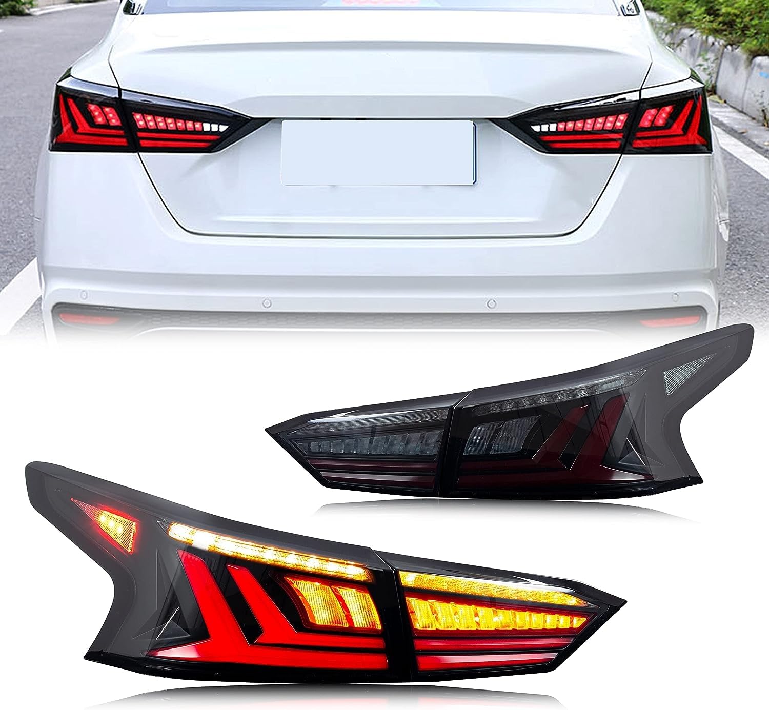 INGINUITY TIME LED Smoked Tail Lights for Nissan Altima 2019-2023 - Sequential Turn Signals with Start-Up Animation - Rear Lamp Assembly Accessory - Perfect for Night Driving & Car Customization
