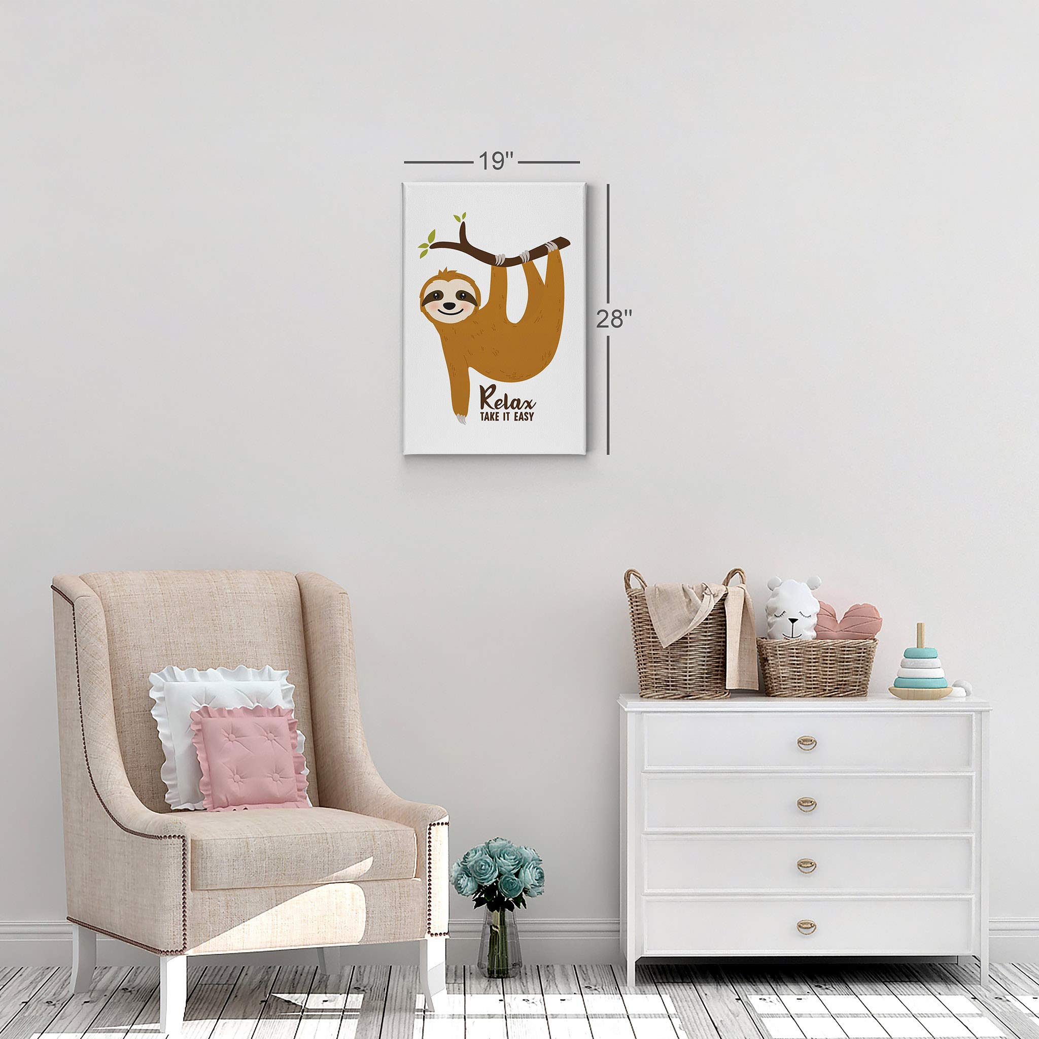 Smile Art Design Sloth Relax Take It Easy Quote Canvas Wall Art - Ready to Hang Nursery Decor, Kids Room Decor, Baby Room Decor - 22x15 Inches - Made in USA | Perfect for Bedroom, Living Room & Nursery Wall Decor