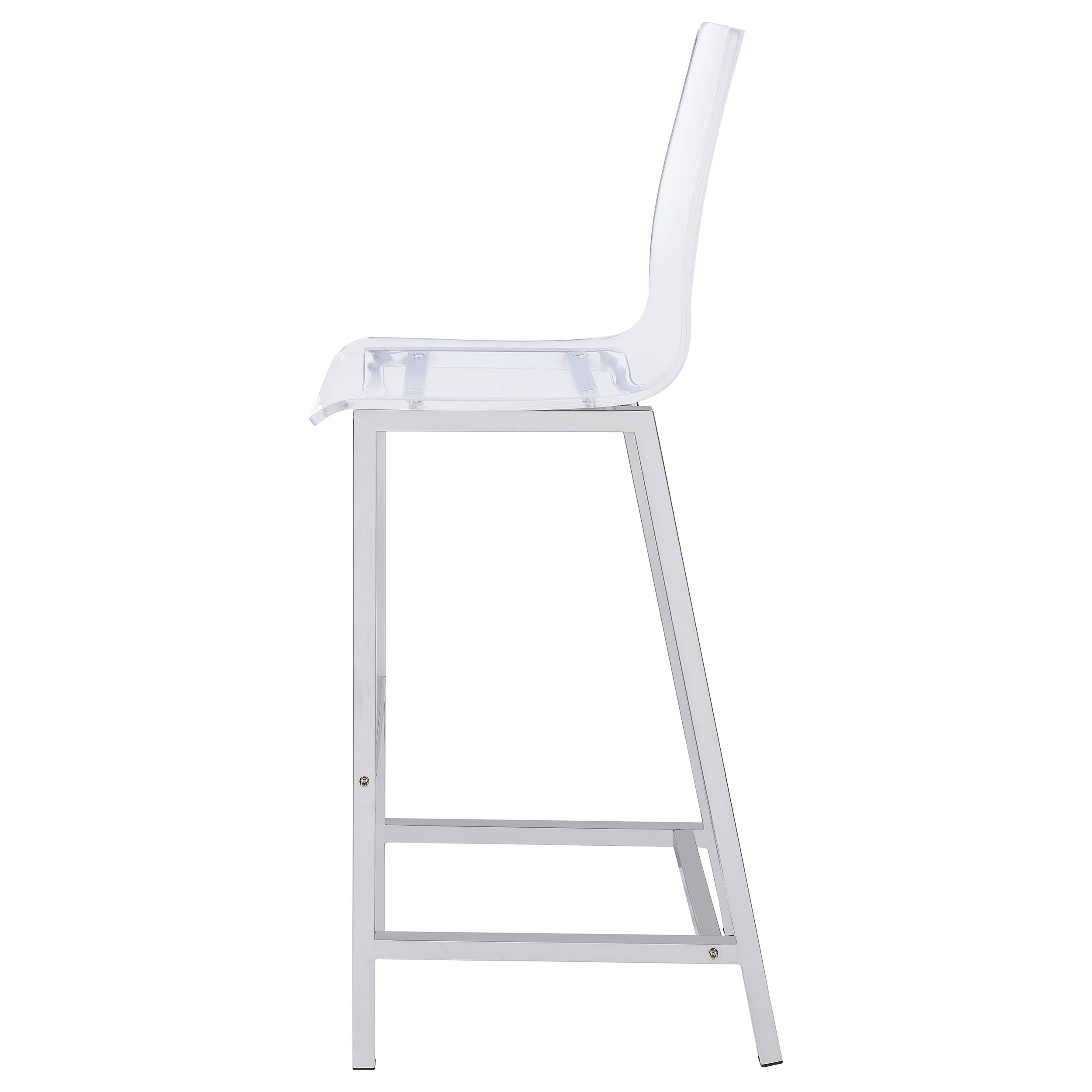 Coaster Home Furnishings Juelia Set of 2 Clear Acrylic Counter Height Bar Stools with Chrome Base & Footrest - 30 Inch Modern Kitchen, Dining & Pub Stools - Perfect for Breakfast Bars, Kitchen Islands & Home Bars