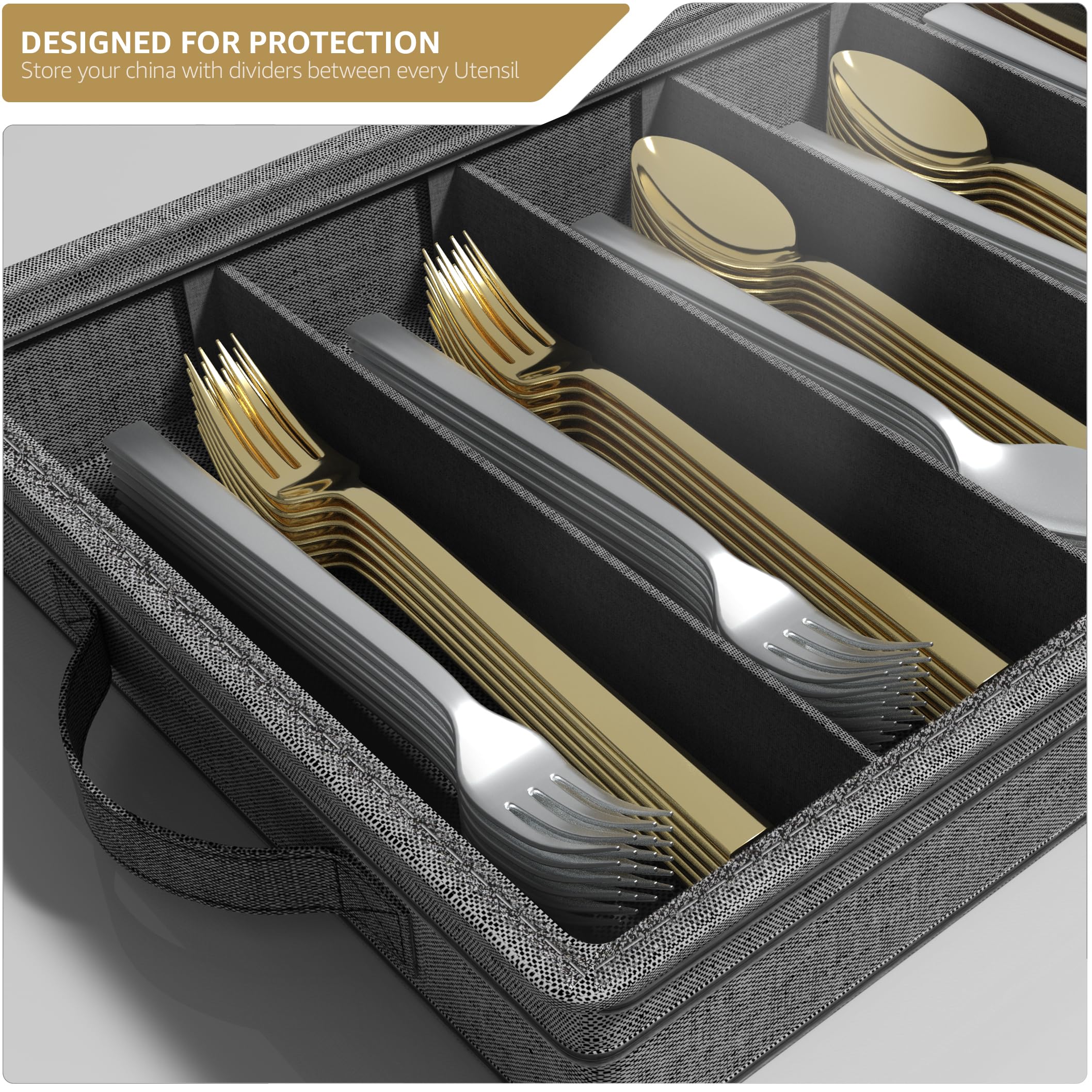 Sorbus Flatware & Utensil Storage Organizer - Gray Fabric Chest Box with Clear Lid & Adjustable Divider for Silverware, Cutlery, Kitchen Tools - Perfect for Dining Room, Kitchen Drawer, and Restaurant Organization