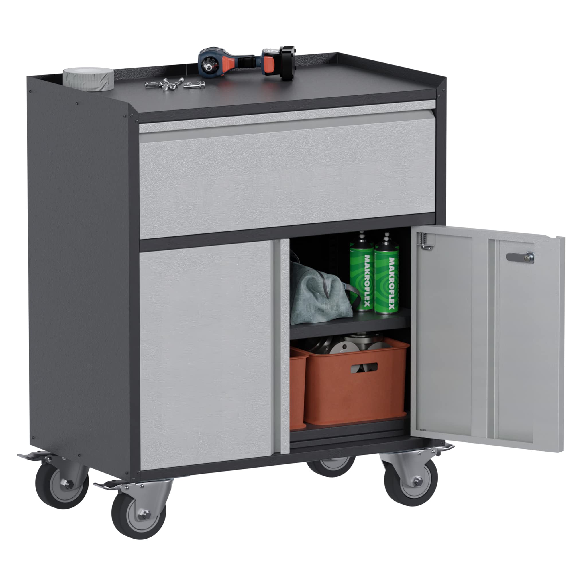 Aobabo 1-Drawer Metal Rolling Tool Cabinet - Heavy-Duty Steel Garage Tool Chest with Wheels & Lock - Easy Assembly for DIY & Professional Use