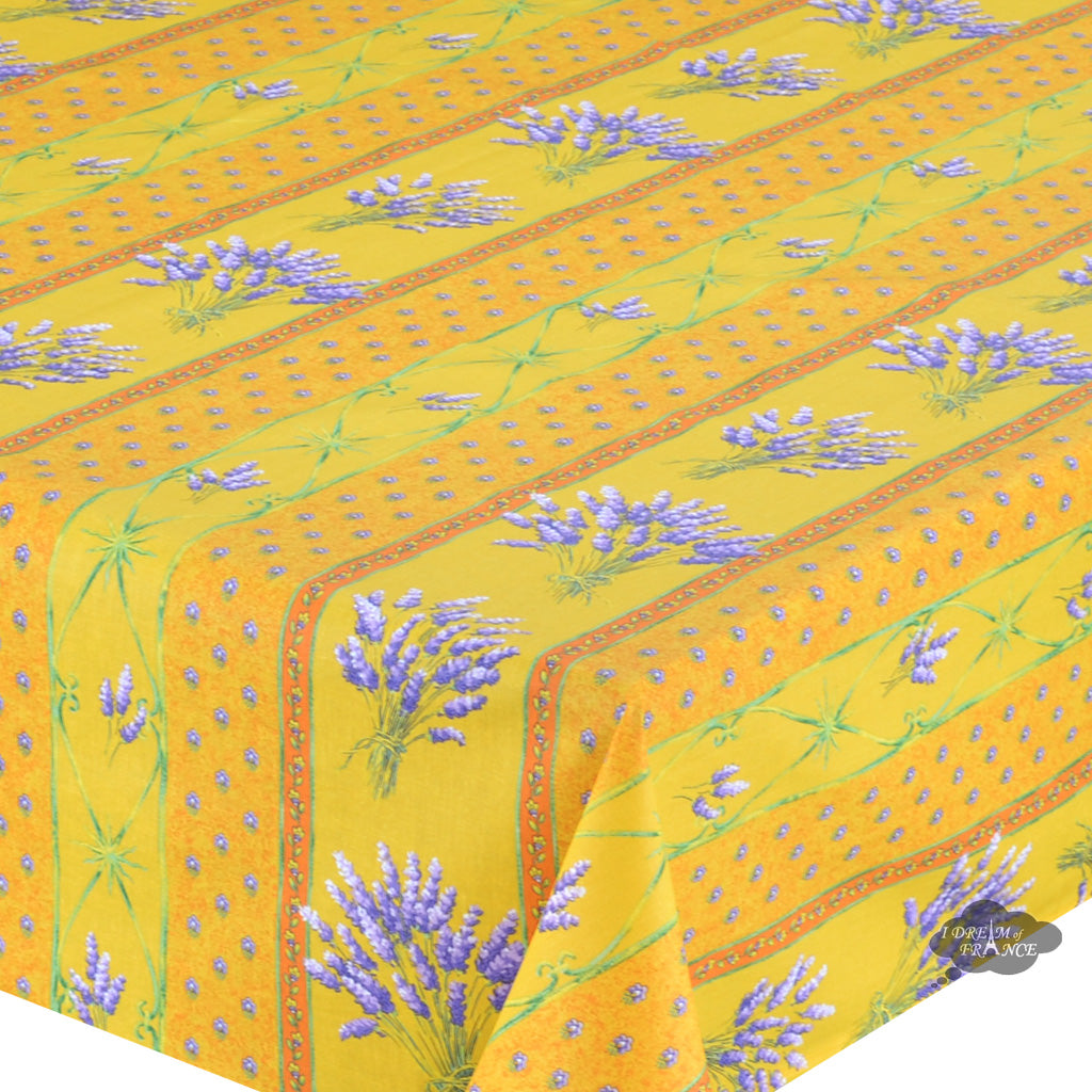 Le Cluny 60x120 Inch Rectangular Provence Tablecloth - Lavender & Yellow Acrylic Coated Cotton Table Cover for Dining Room, Kitchen, and Outdoor Picnics